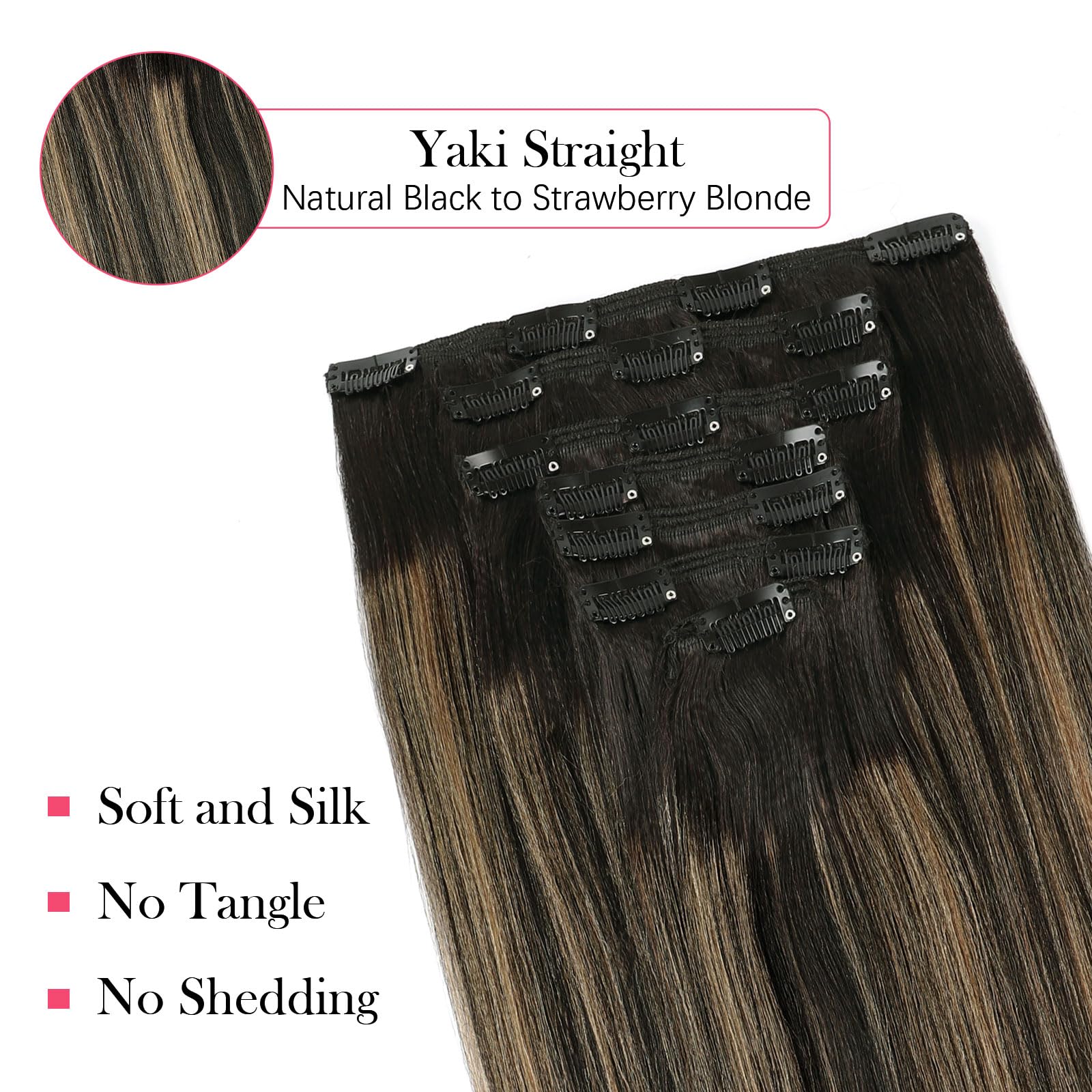 Sassina Yaki Style Remy Hair Extensions Clip In Human Hair Clip In Hair Extensions Natural Black To Strawberry Blonde Thick Clip