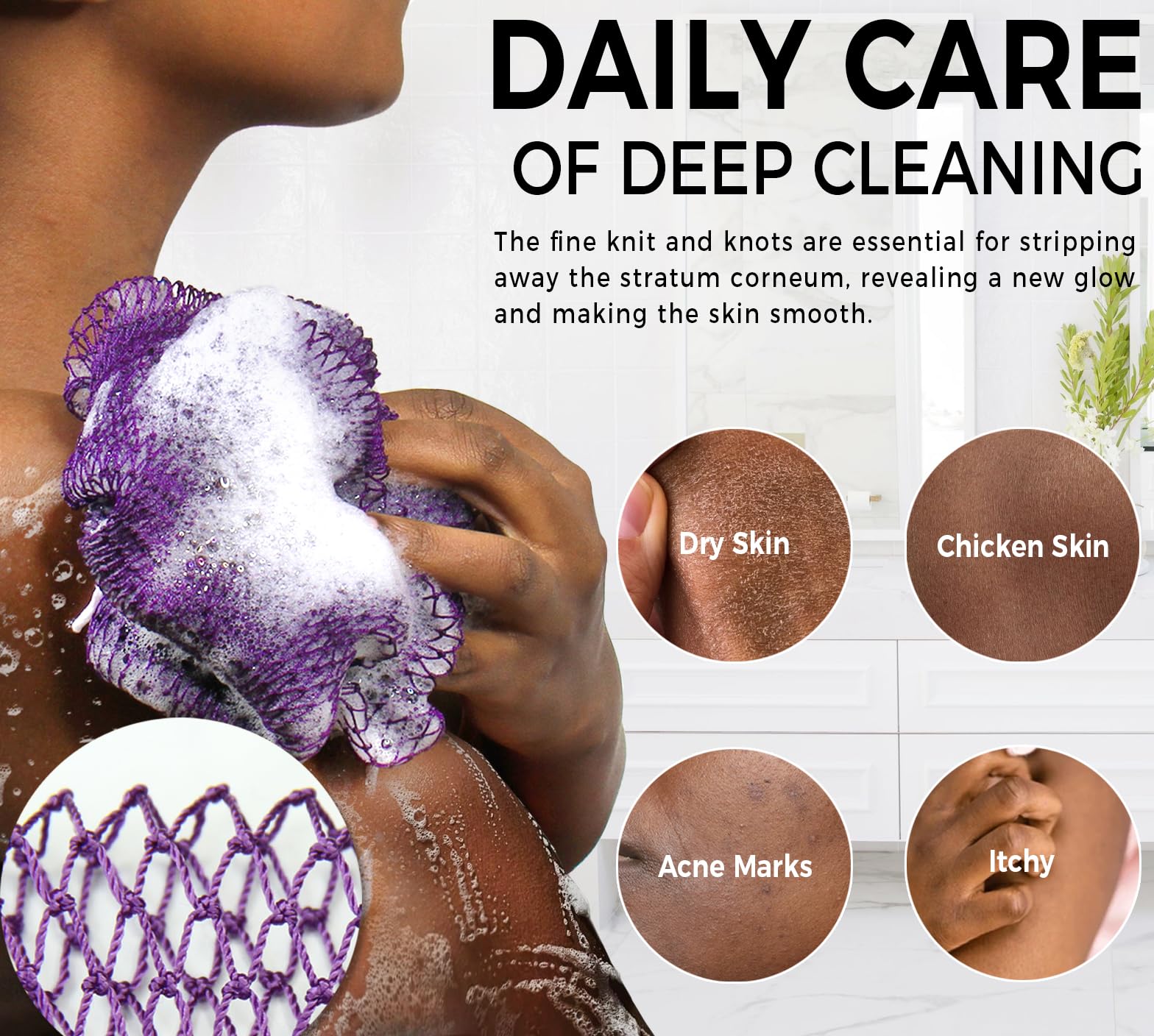 African Net Sponge Authentic - 2 Pieces Real African Loofah Shower Sponges - Body Scrubber Exfoliating Washcloth Purple & Green