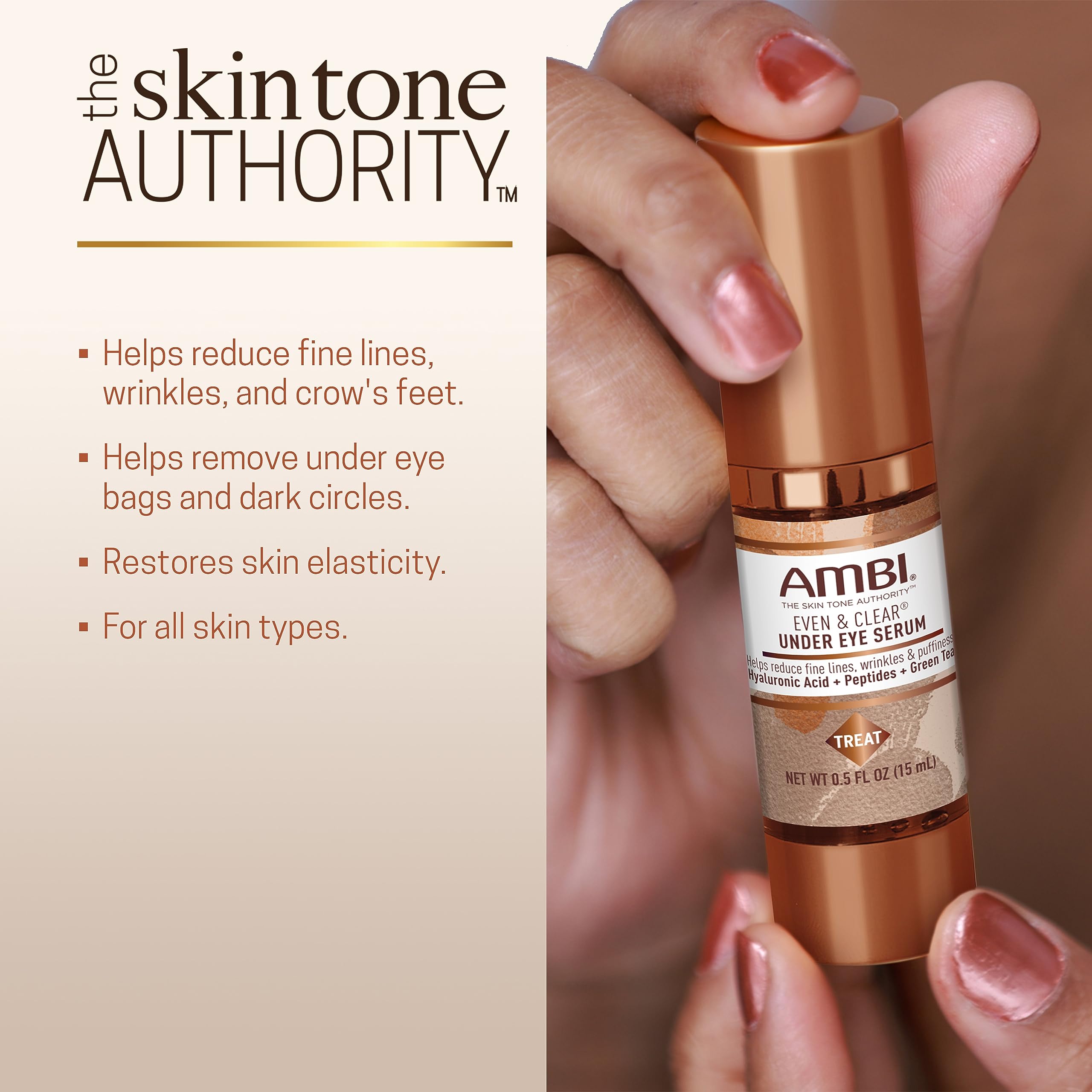 Ambi Even & Clear Under Eye Serum For All Skin Types; Anti Aging Formula Features Peptides, Hyaluronic Acid, And Vitamin A To He