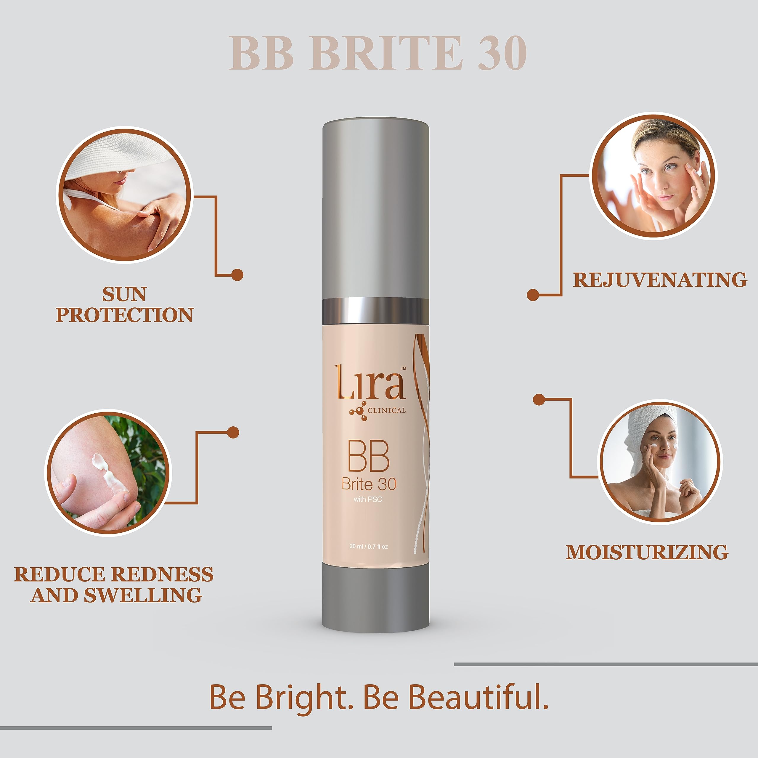 Lira Clinical Bb - Spf 30 Tinted Bb Cream With Psc & Vitamins - Full Coverage - 0.7 Fl Oz. (Bb Brite 30)