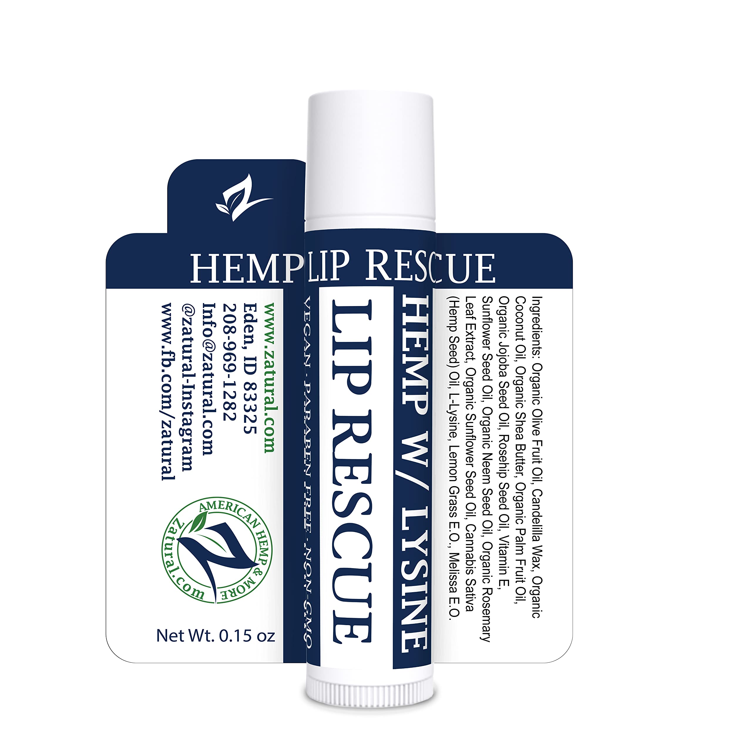Zatural Ultra Moisturizing Hemp Lip Balm Heal & Protect With L-Lysine And Hemp With Vitamin E And Omgeas Soft & Smooth Lips