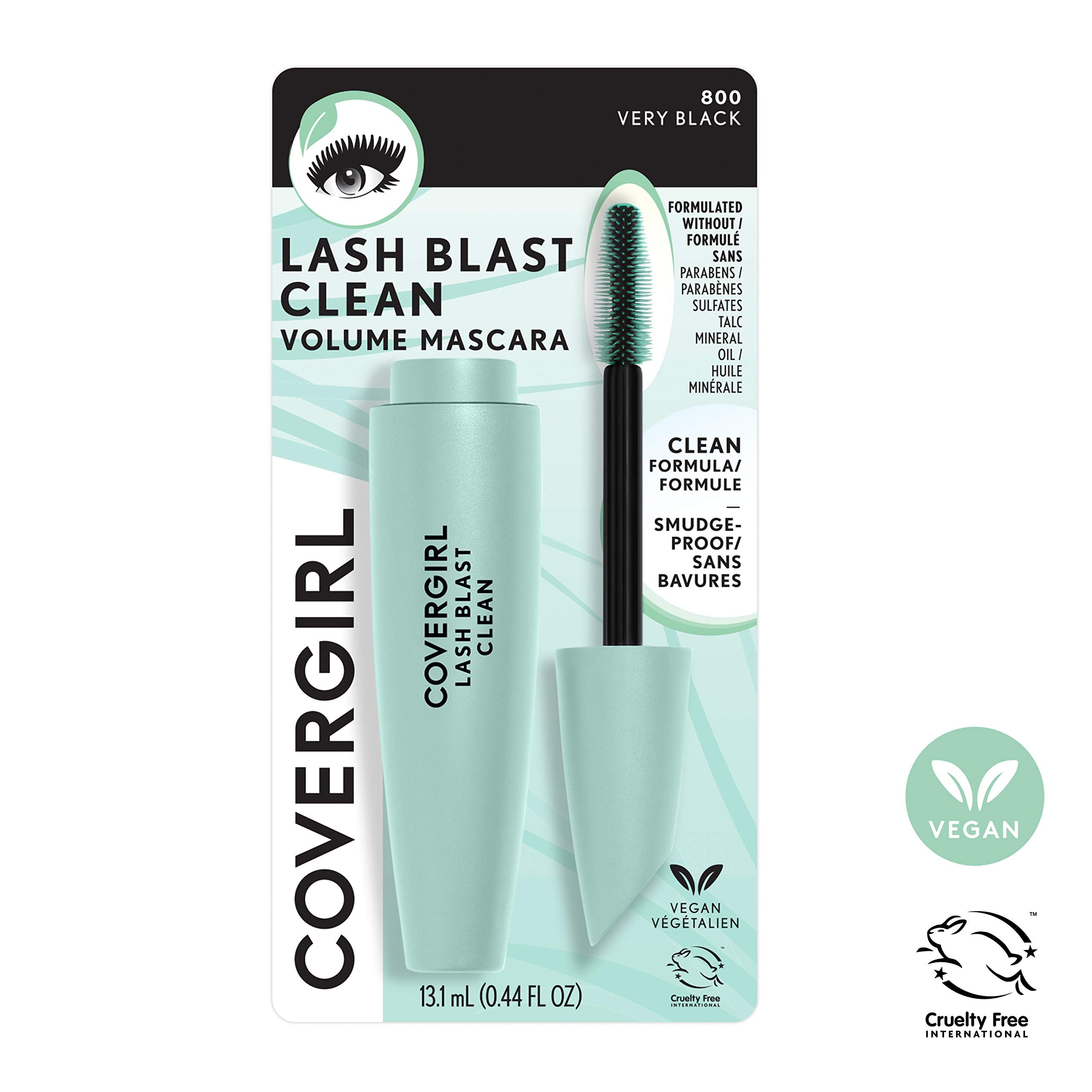 Covergirl Lash Blast Clean Volume Mascara, Vegan Formula, Volumizing, Smudge-Proof, Cruelty Free, Very Black, 1 Count