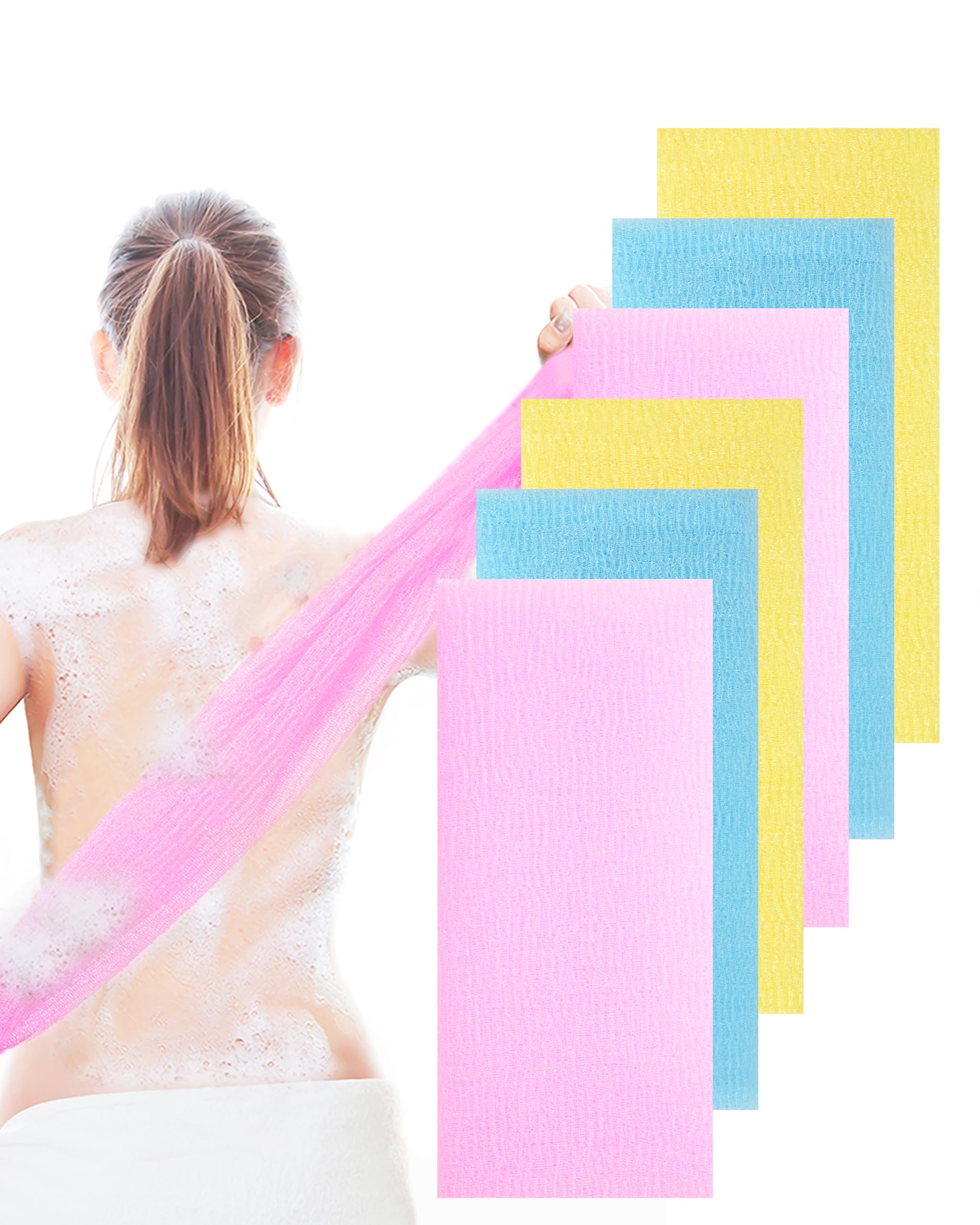 6 Pcs Exfoliating Washcloth, 35 Inch 3 Colors Nylon Bath Exfoliating Towel For Shower, Colorful Japanese Washcloth, Exfoliating