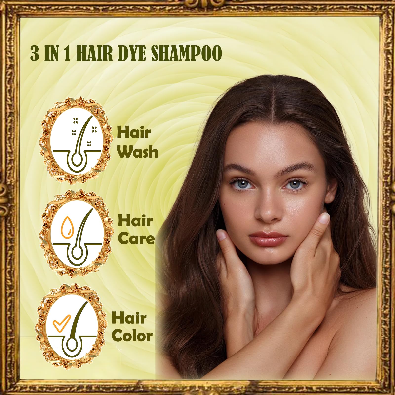 Instant Herbal Brown Hair Shampoo - 3 In 1 Long Lasting Hair Dye For Women & Men, Easy To Use 16.90 Fl Oz (Brown)