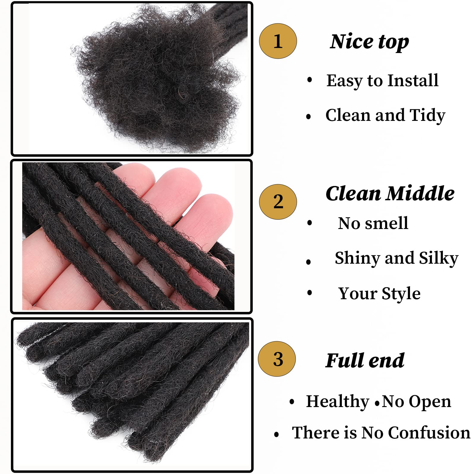 Dreadlock Extensions Human Hair 8 Inches 40 Strands 0.6Cm Width Handmade Permanent Loc Extensions For Women, Men Can Be Dyed,Cur