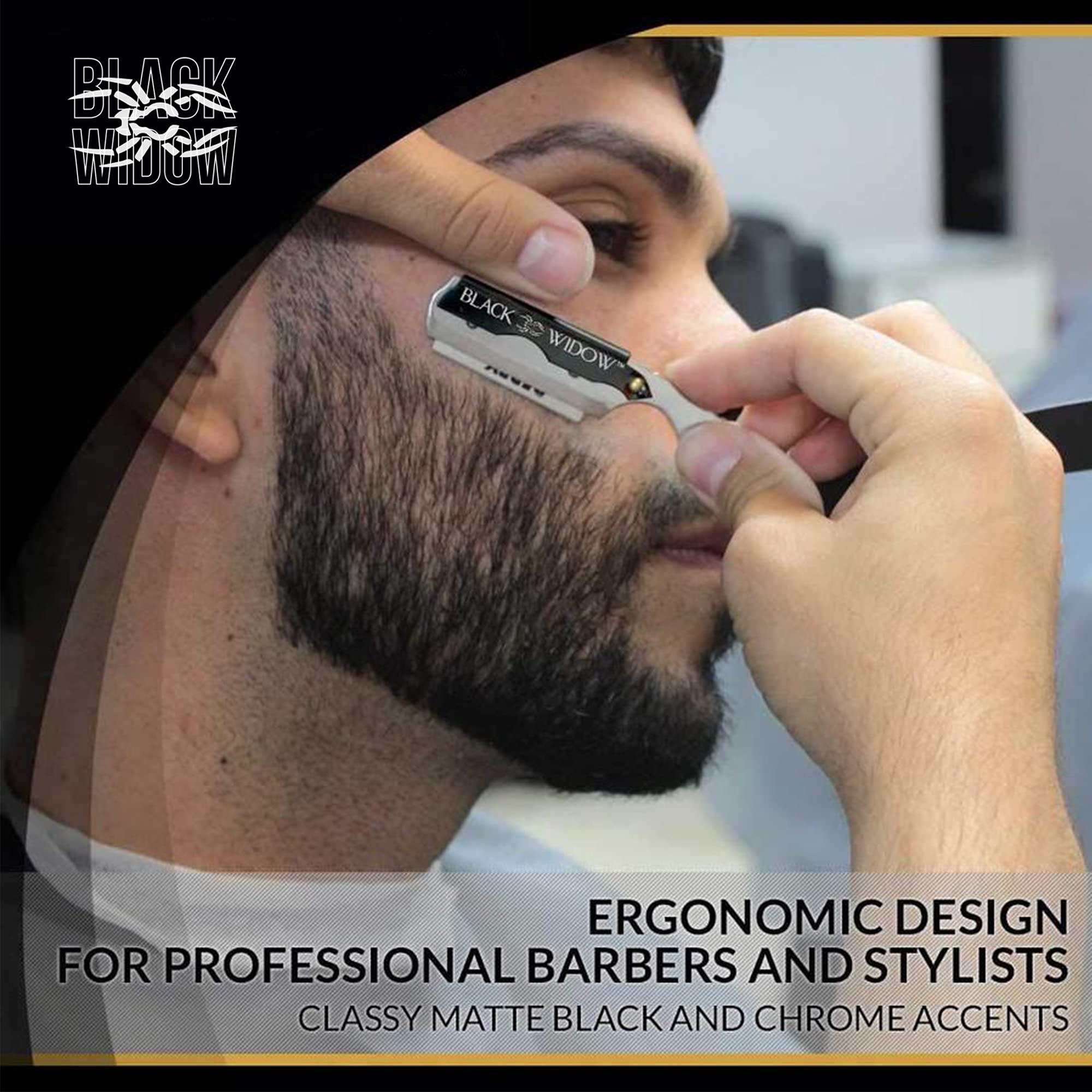 Barber Straight Razor, Professional Edge Razor - Barber Razor Compatible With Straight Razor Edge For Barber, Black Chrome By Bl