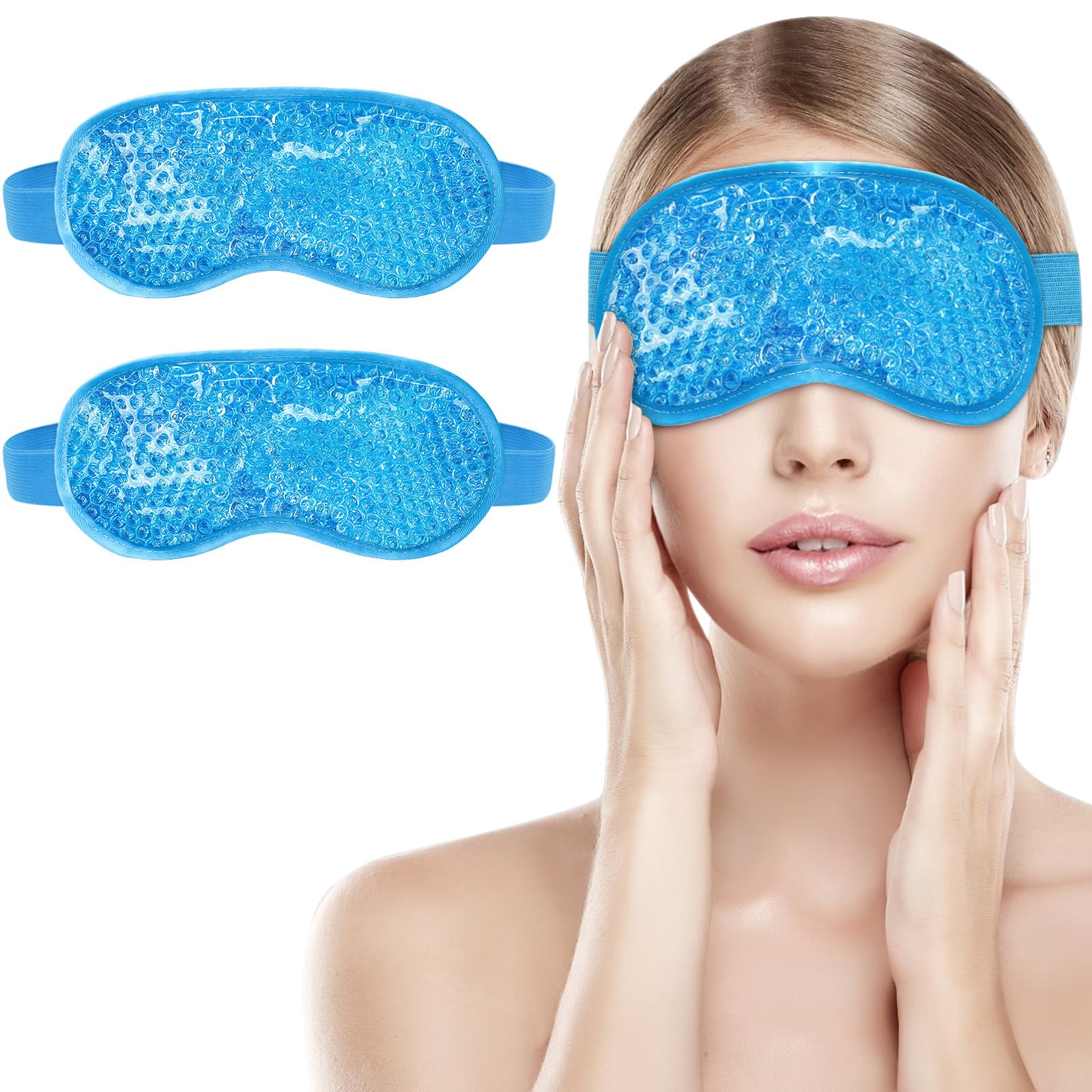 2Pack Cold Cooling Eye Mask, Reusable Hot Colder Therapy Gel Bead with Plush Backing for Puffiness Migraine Stress Relief Skin C
