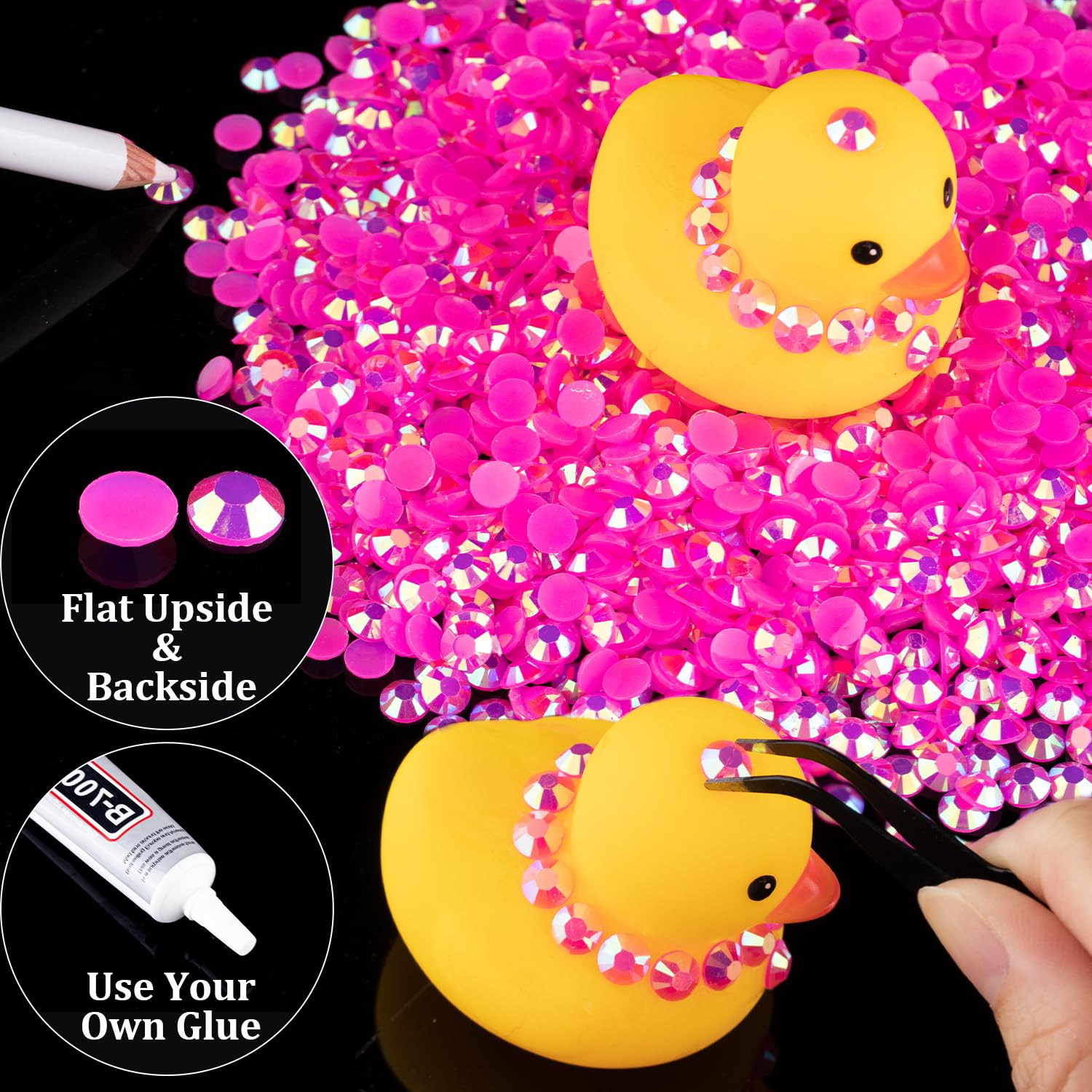 1500Pcs 6Mm Resin Rhinestones Bulk, Hot Pink Ab Flatback Round Jelly Rhinestones Bedazzling Non Hotfix Crystal Gems Large Quanti