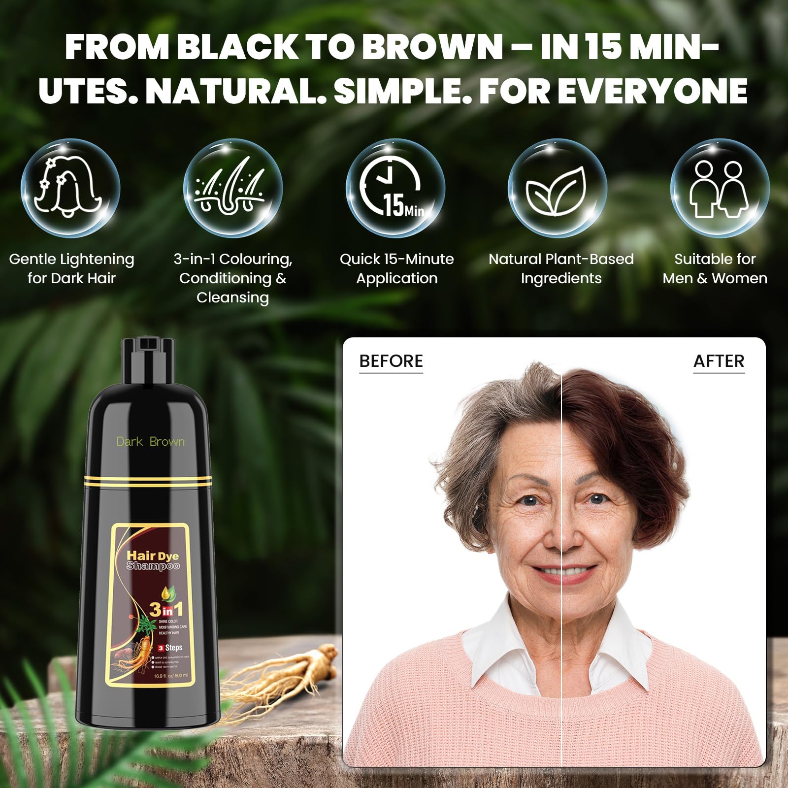 Belezalib Instant Dark Brown Hair Dye Shampoo For Women, Hair Color Shampoo For Gray Hair, 3 In 1-100% Gray Coverage - Natural P