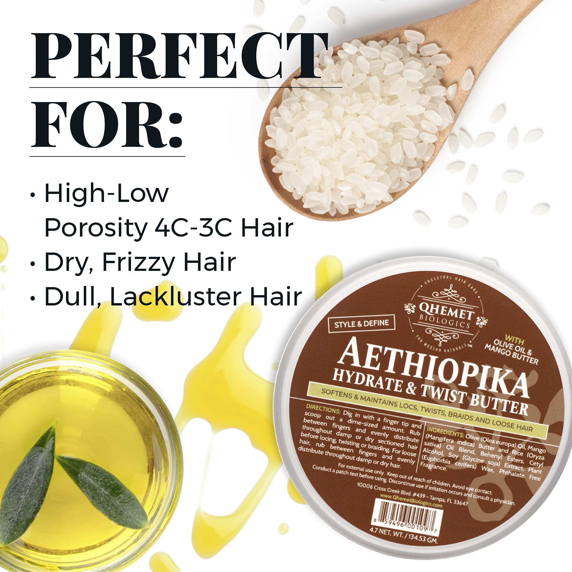 Qhemet Biologics Aethiopika Hydrate & Twist Butter - Frizz-Free Styling Butter Adds Flexible Definition To High & Low Porosity H