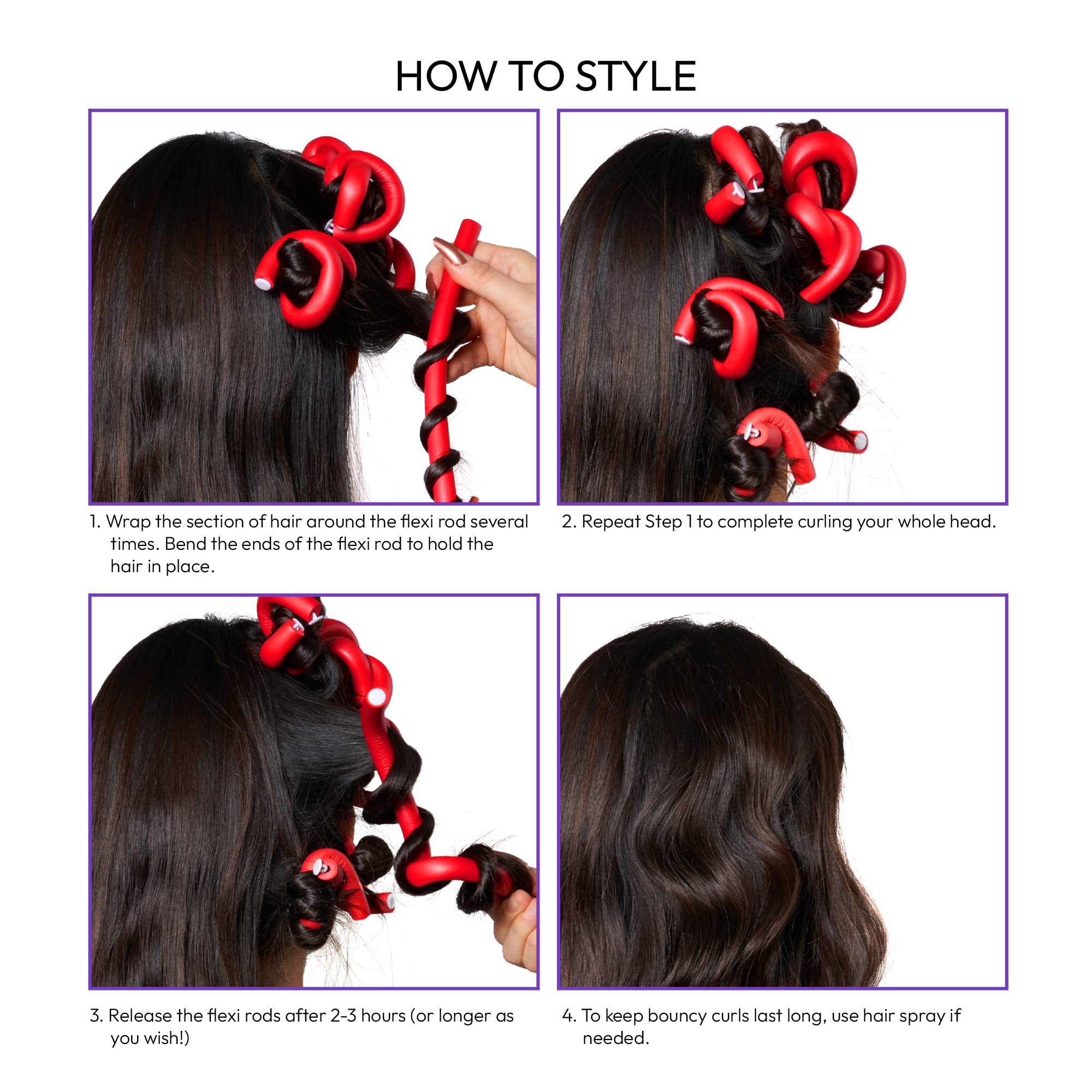 Red By Kiss Flexi Rods - Heatless Hair Curler For 90S Glamorous Bouncy Curls Beach Waves, No Slips, Sleep Styler (7'' Length, 9/