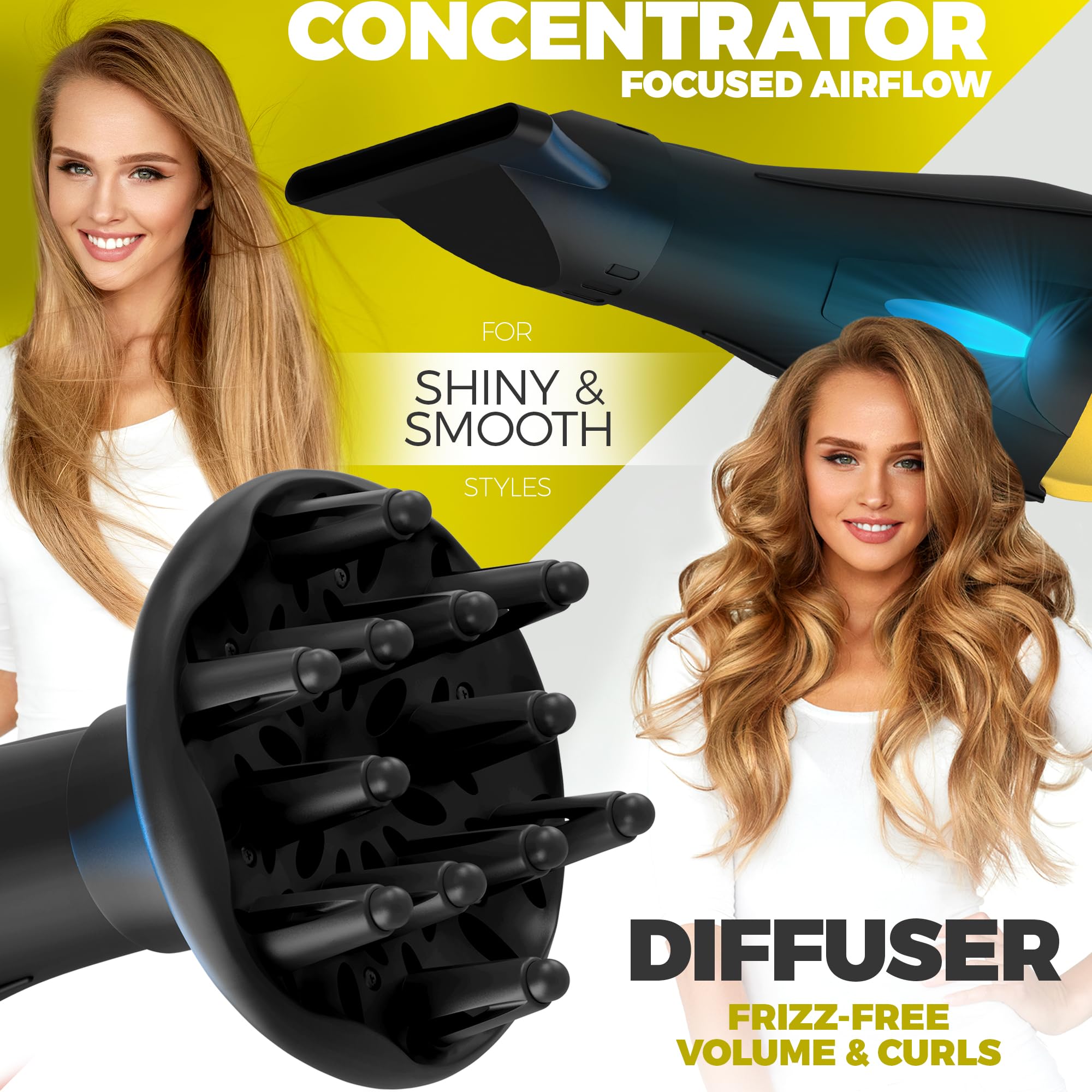 High-Power 2200W Ionic Hair Dryer - Fast-Drying, Constant Temperature Technology, Ac Motor - Ideal For Curly Hair Care, Suitable