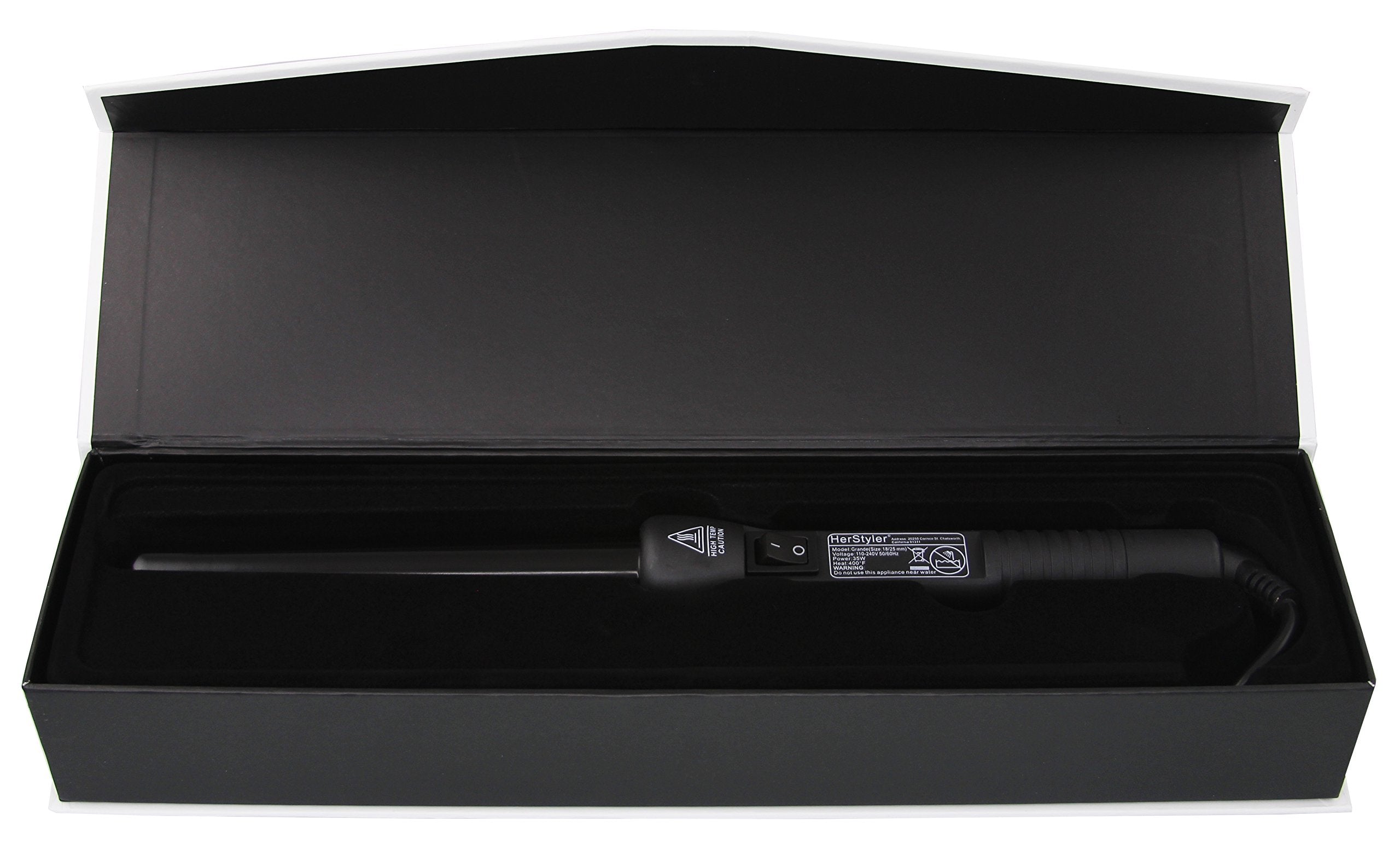 Herstyler Grande Ceramic Curling Wand - 1 Inch Dual Voltage For Long And Short Hair - Negative Ions (Black)