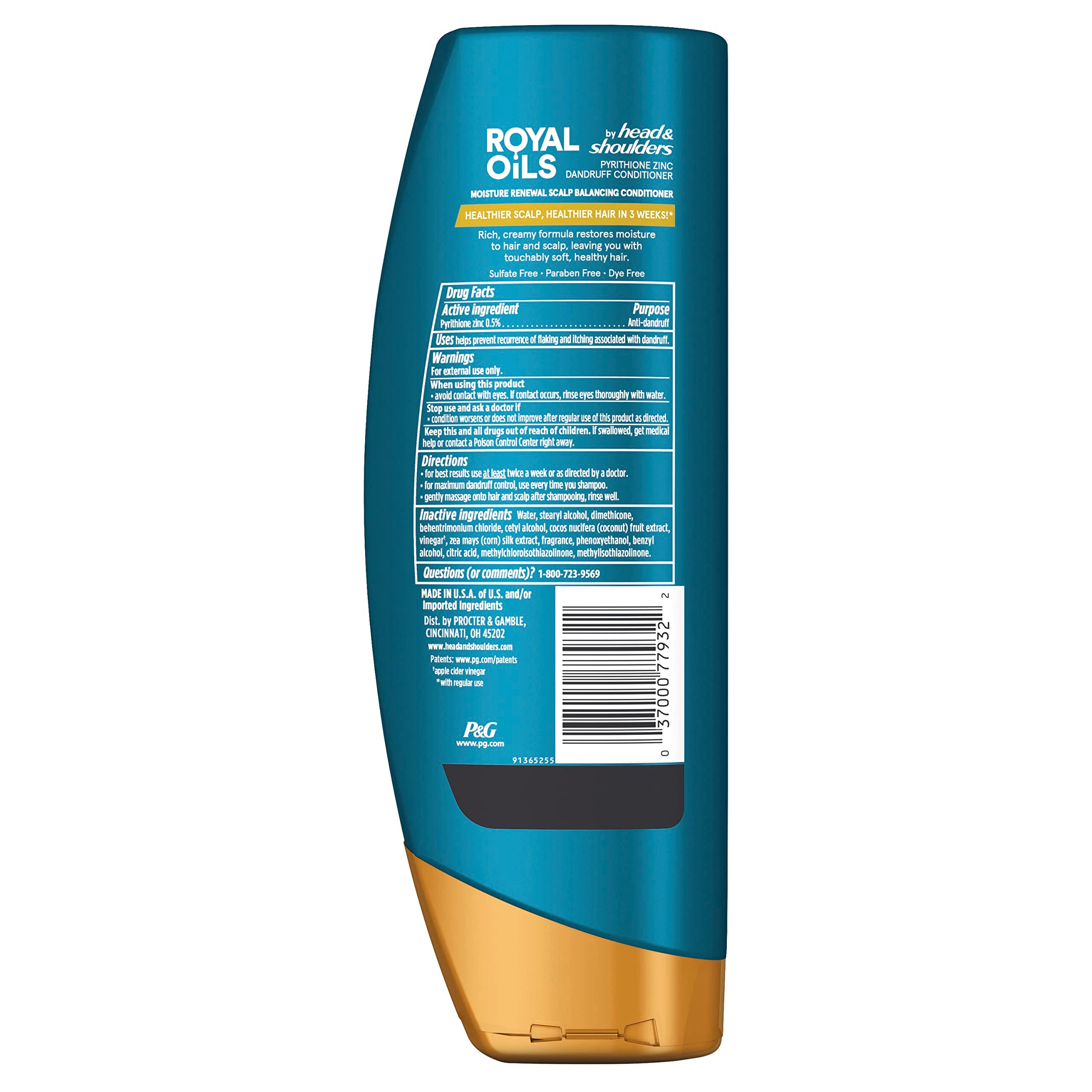 Head & Shoulders Conditioner, Moisture Renewal, Anti Dandruff Treatment and Scalp Care, Royal Oils Collection with Coconut Oil,