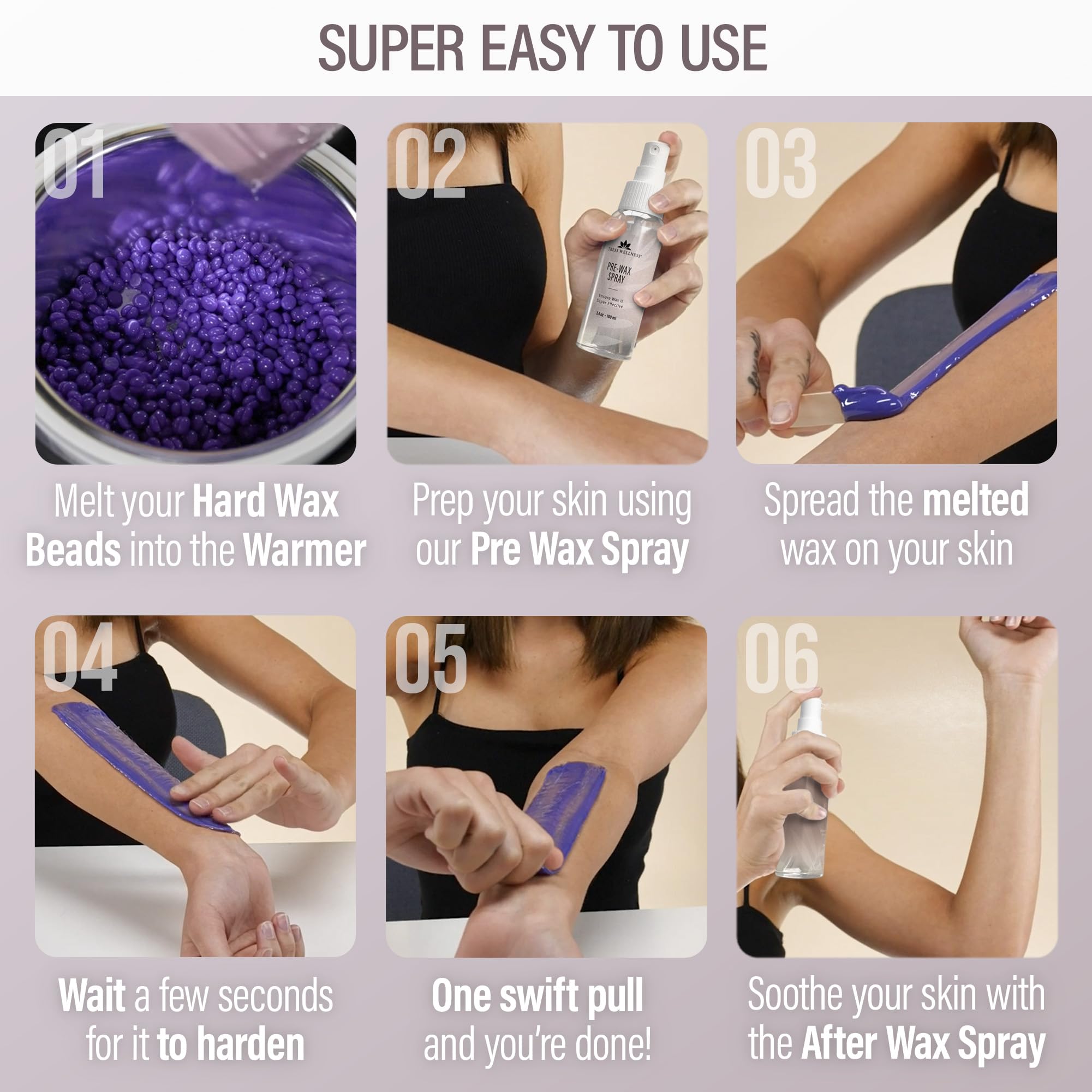 Tress Wellness Waxing Kit For Brazilian Wax - Easy To Use - For Sensitive Skin - Digital Display, Dusty Lilac