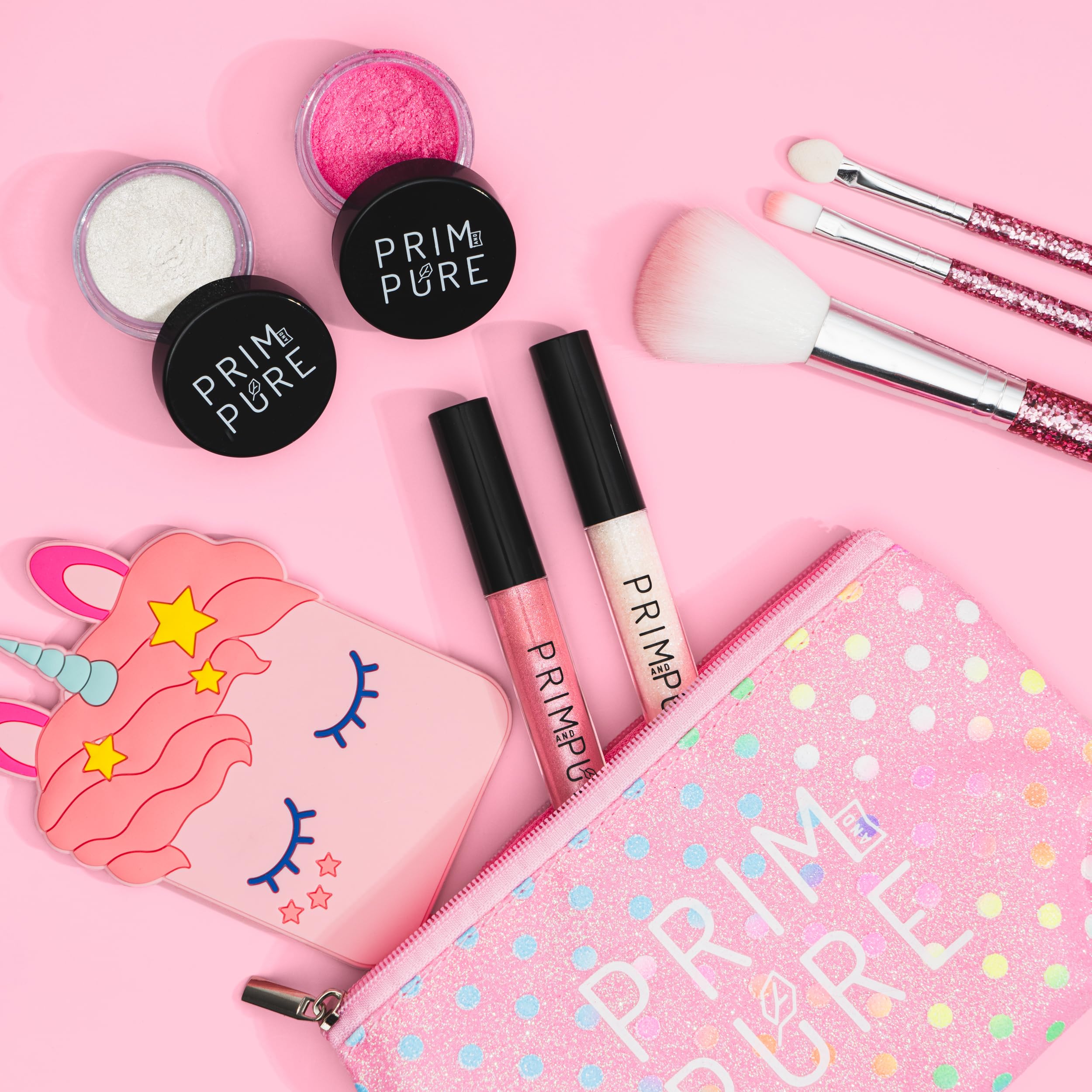 Prim And Pure Mineral Gift Set With Unicorn Mirror| Perfect For Play Dates & Birthday Parties | Kids Eyeshadow Makeup - Mineral