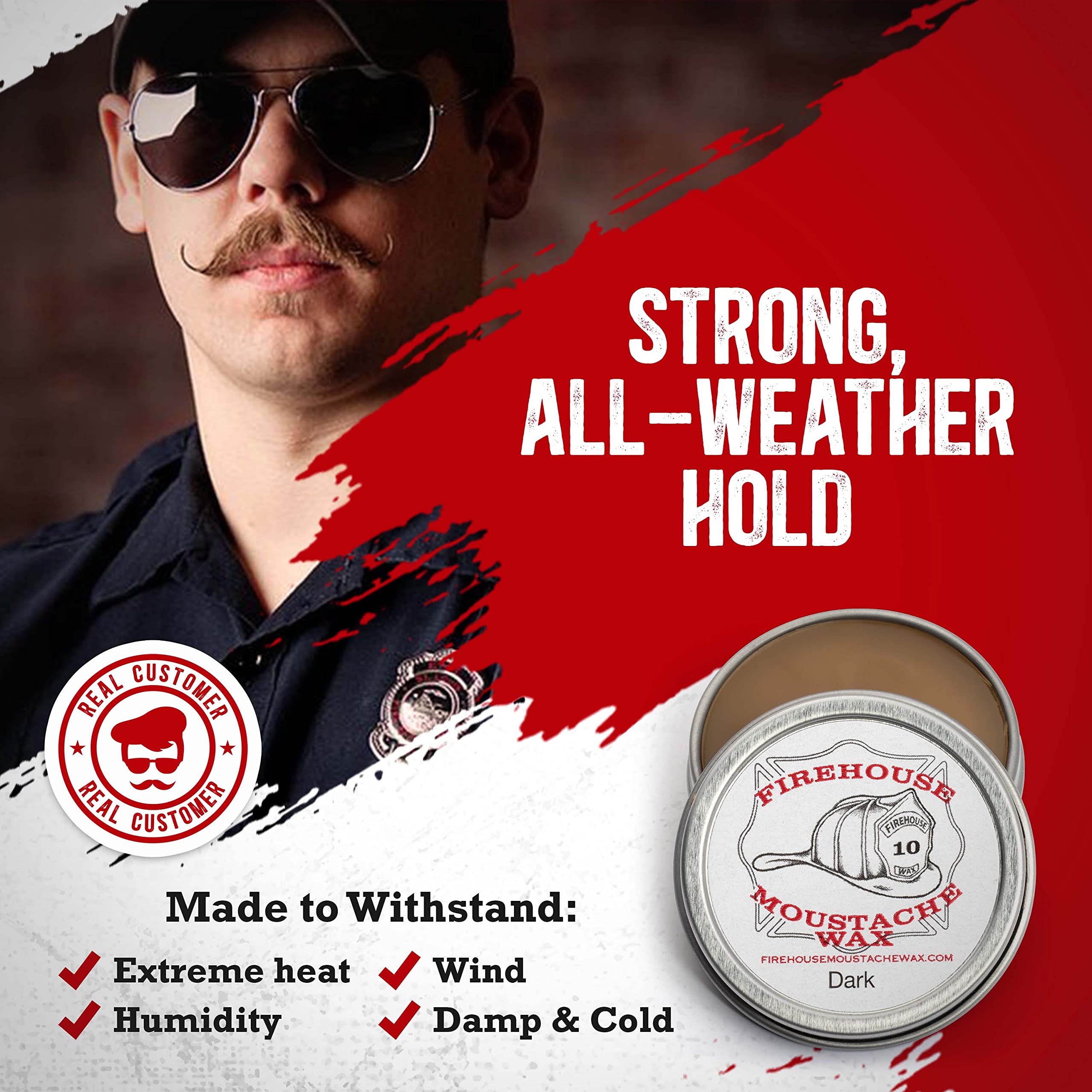 Firehouse Moustache Wax - For Beard & Mustache Shaping, Naturally Scented & Colored All-Weather Mustache & Beard Wax (1 Ounce Ti