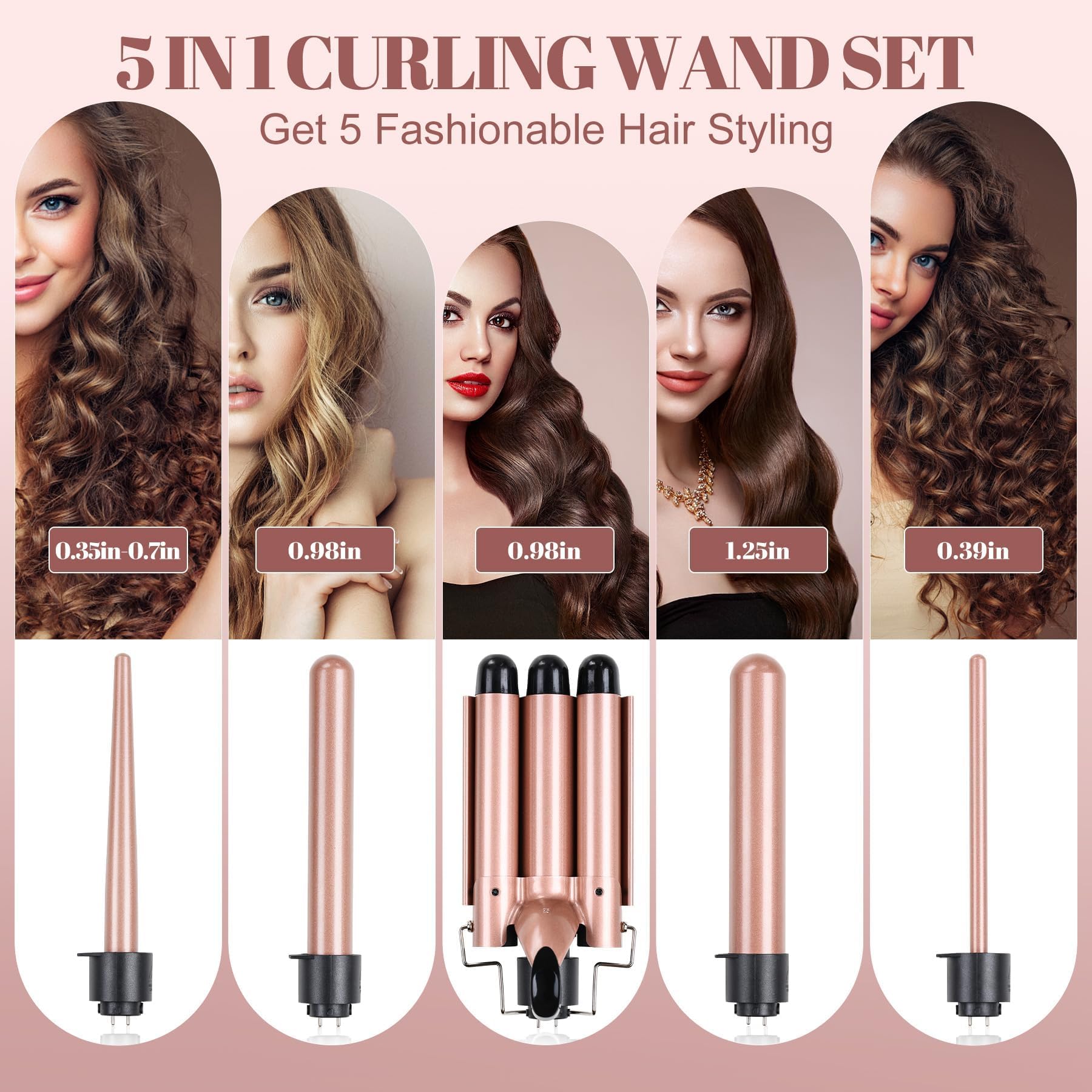 Sixriver 5-In-1 Curling Iron Set, Curling Wand With 3 Barrel Hair Crimper Iron And Interchangeable 4 Curling Irons, Dual Voltage