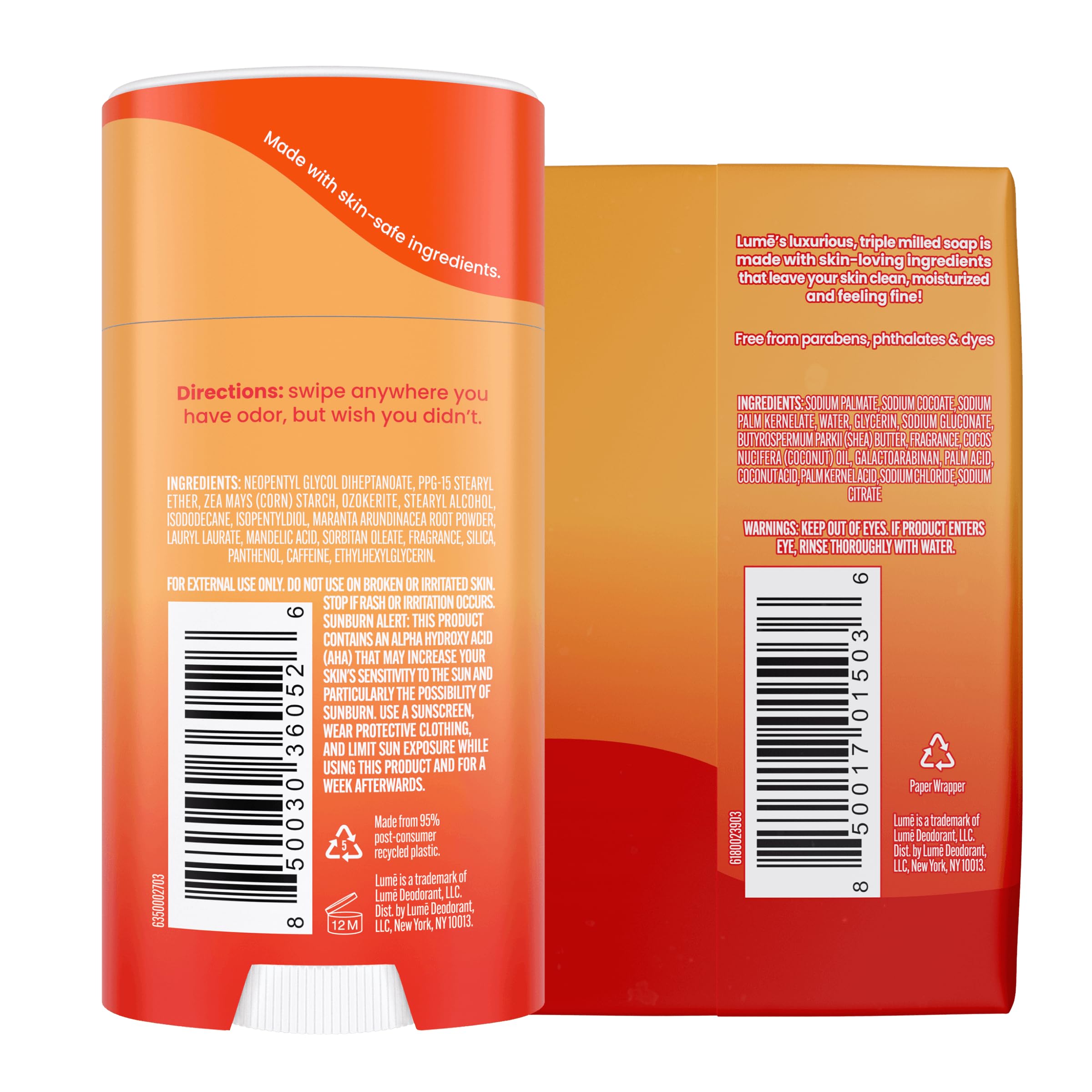 Lume Whole Body Deodorant And Soap - 2.6 Ounce Solid Stick With 72 Hour Odor Control (Pack Of 2) And 5 Ounce Triple Milled Soap