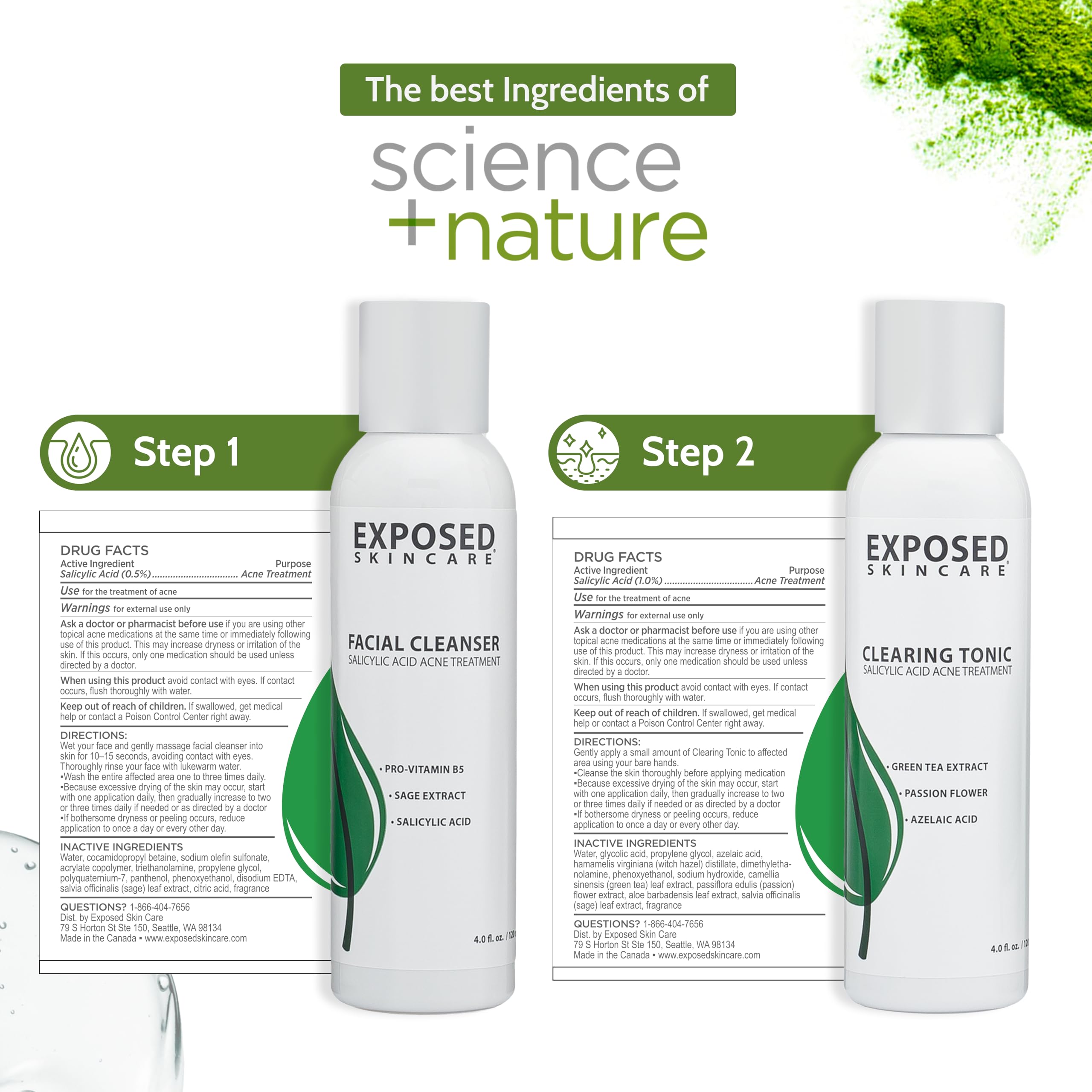 Exposed Skin Care Basic Acne Treatment Kit - Includes Salicylic Acid Face Wash, Clearing Tonic, Treatment Serum With Benzoyl Per