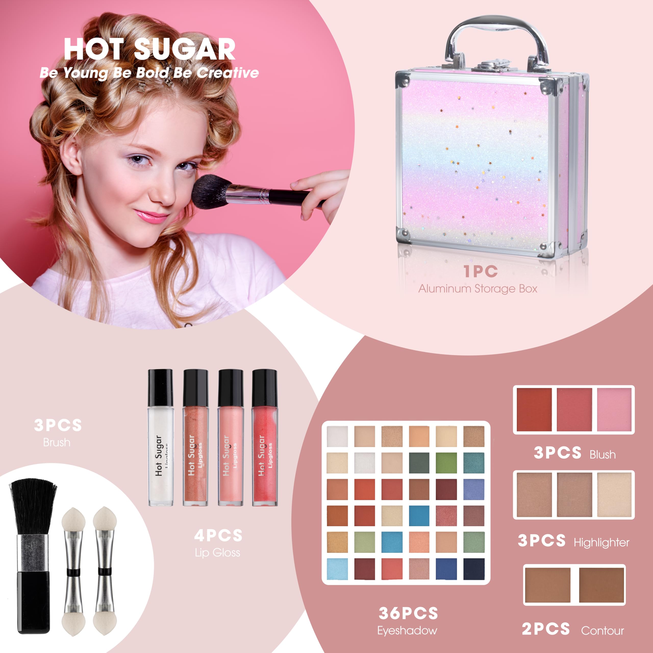 Hot Sugar Girls Makeup Kit Age 4-6 7-8 10-12, Little Girl Makeup Set, Makeup Kit For Teenagers 13-15 Includes Eyeshadow Lip Glos