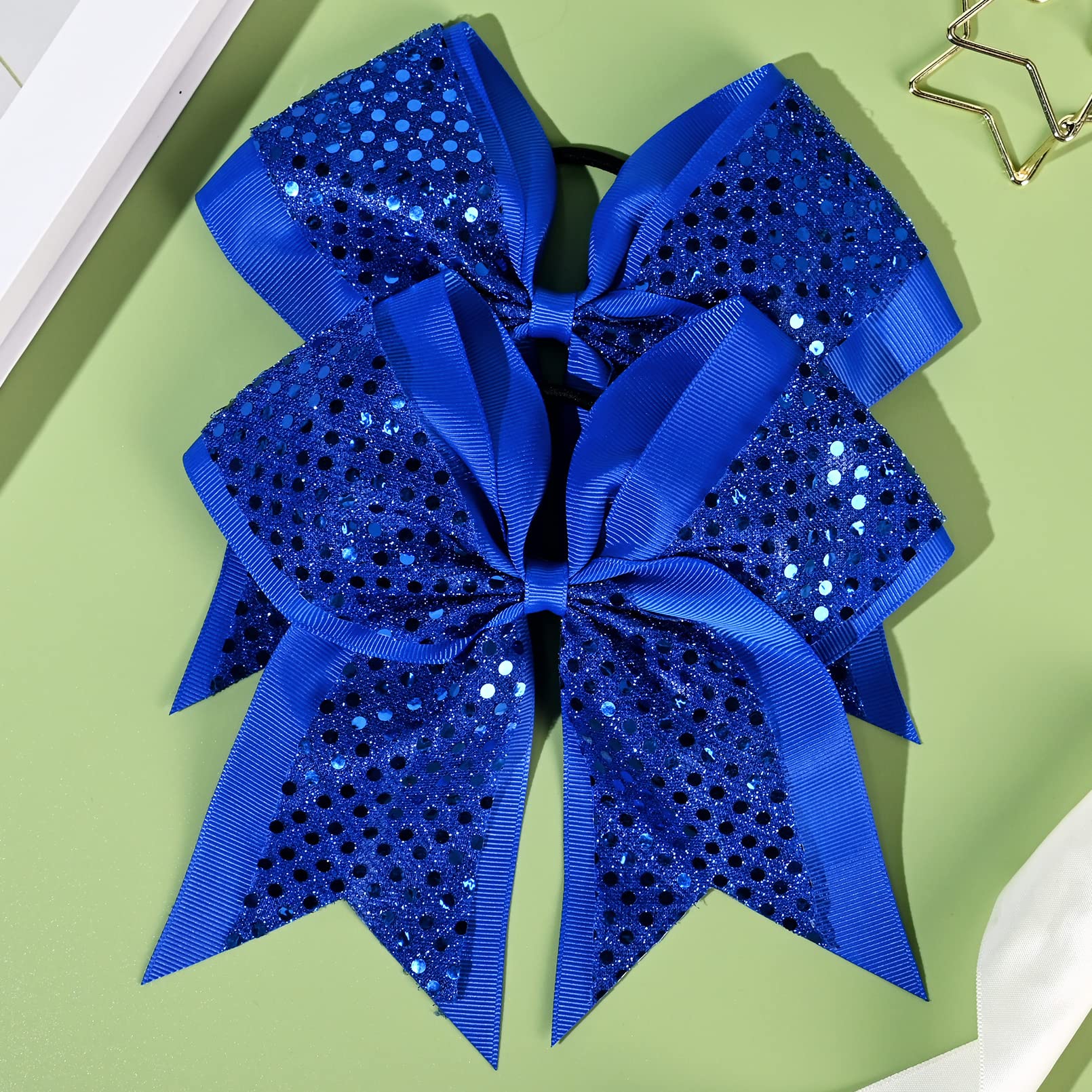 10 Pcs 8'' Large Glitter Cheer Bows Shiny Girl Hair Bows Ponytail Holder Sparkly Blue Cheerleading Softball Team Bow Hair Access