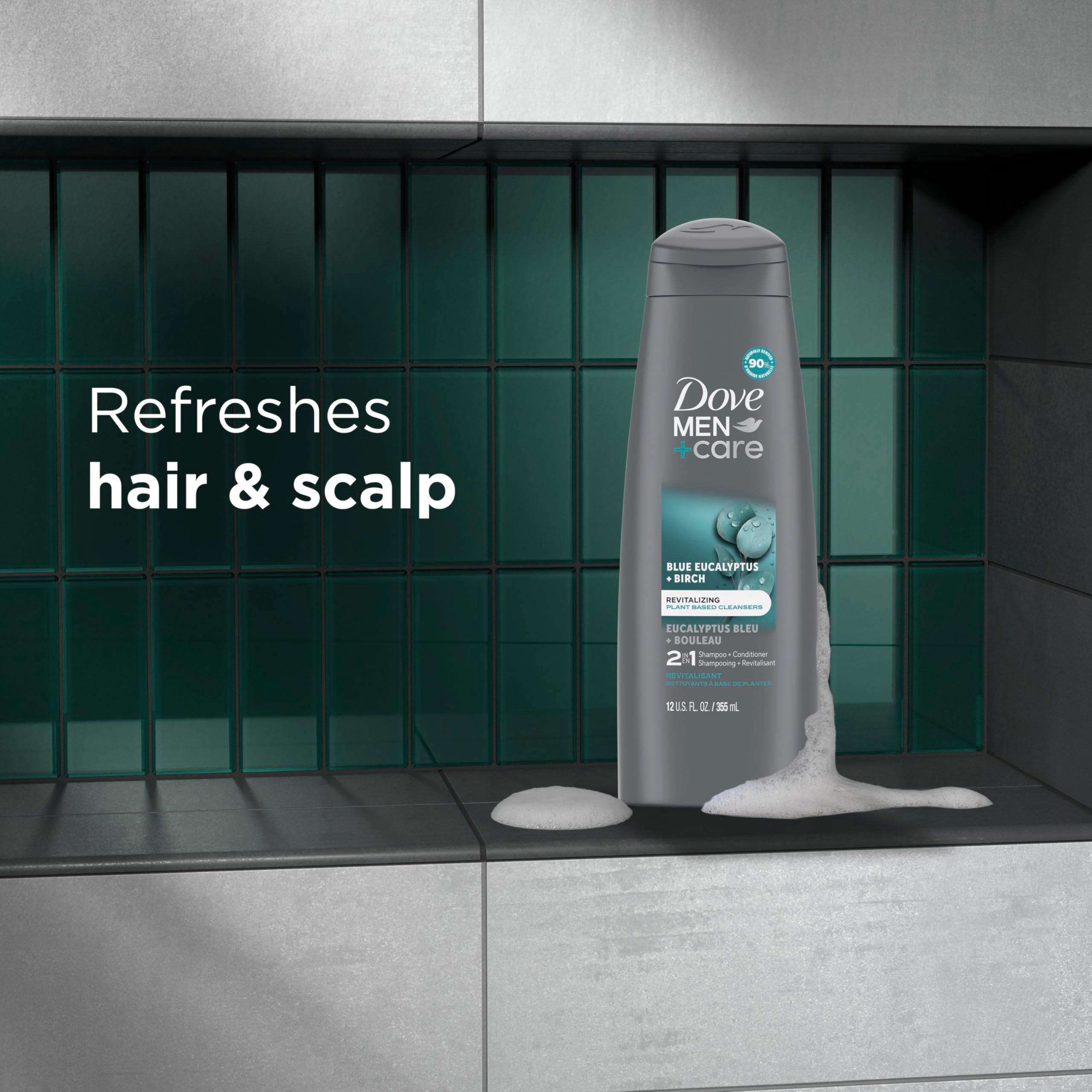 Dove Men+Care 2 In 1 Shampoo & Conditioner Eucalyptus & Birch For Healthy-Looking Hair Naturally Derived Plant Based Cleansers 1