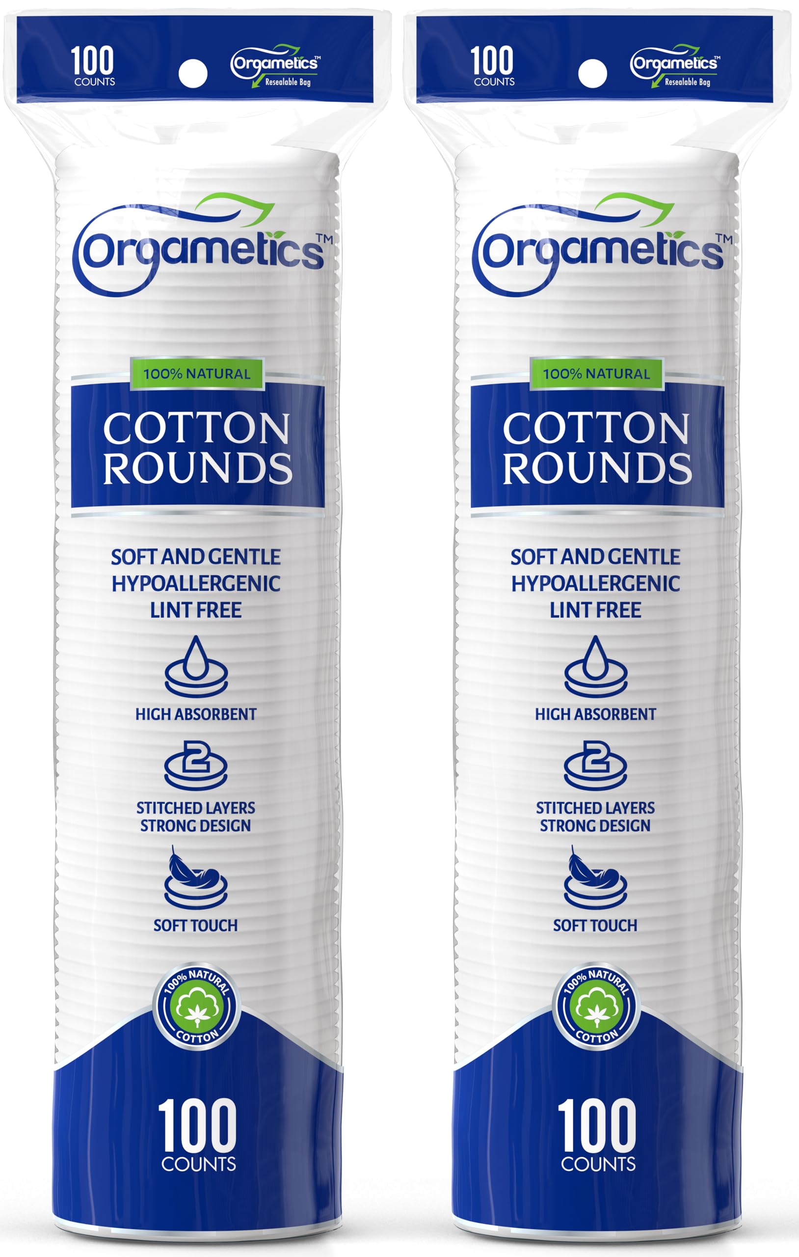 Orgametics Cotton Rounds, 100% Natural Turkish Cotton Premium Makeup Remover and Facial Cleansing Round Pads, Lint Free, Hypoall