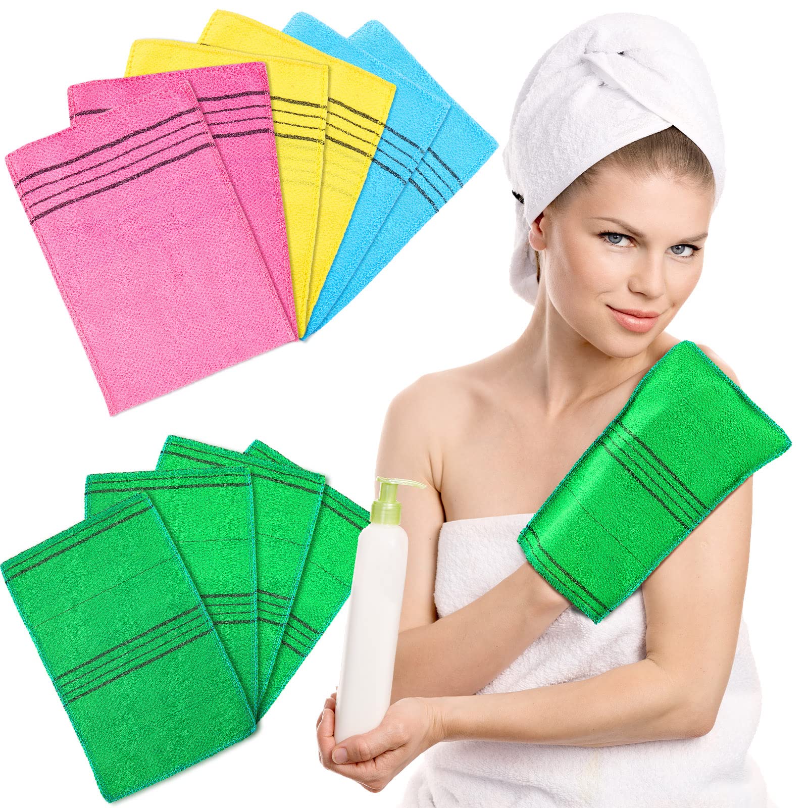 10 Pieces Korean Exfoliating Washcloth Mitt Asian Exfoliating Bath Body Scrub Mitt Italy Towel Double Sided Exfoliating Cloth Gl