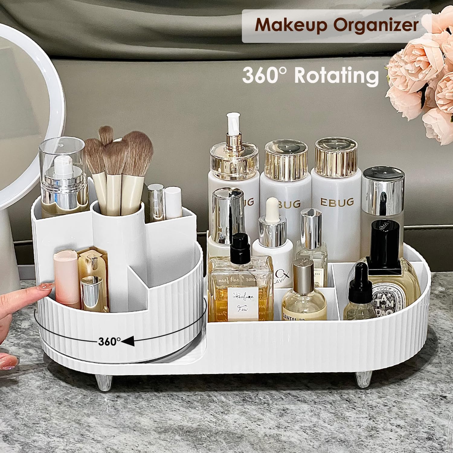 Makeup Organizer Countertop Rotating Makeup Organizer For Vanity Large Capacity Cosmetic Display Case With Makeup Brush Holder C
