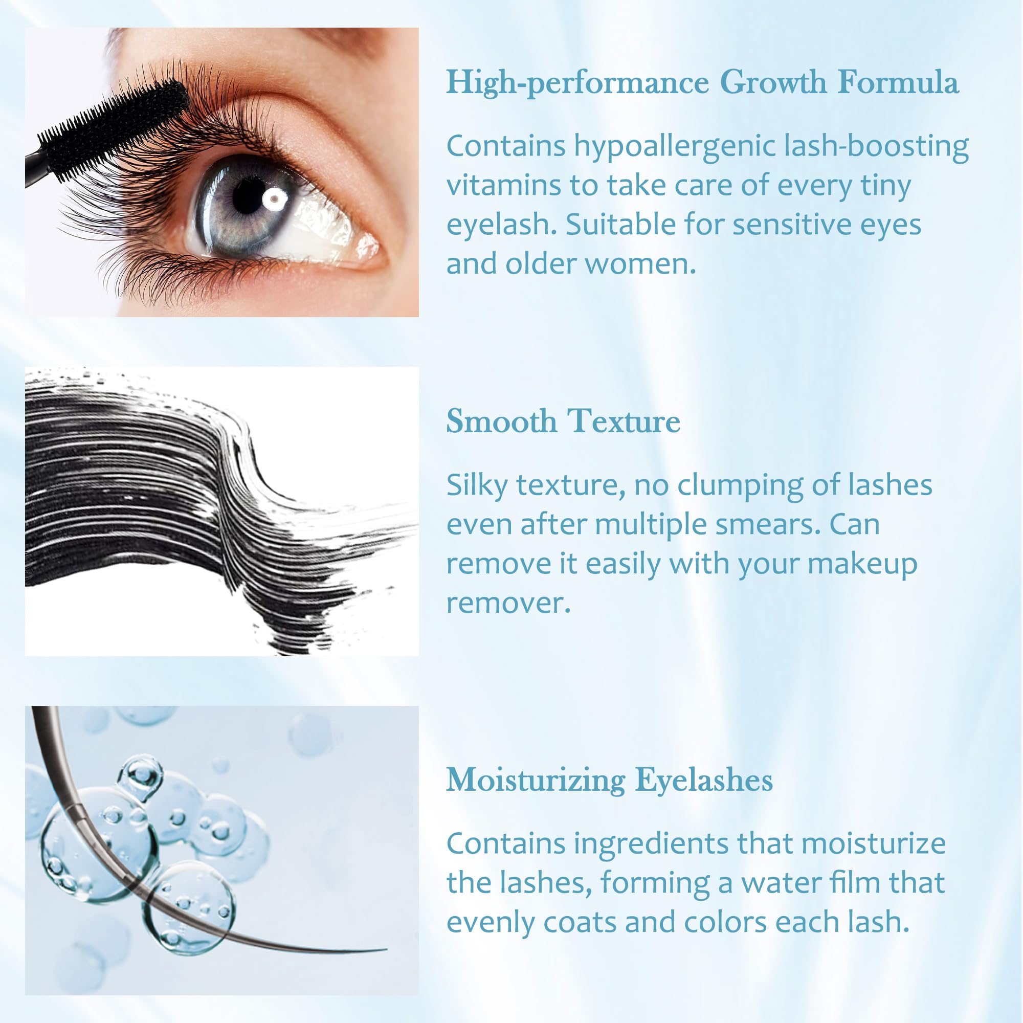 Mascara For Older Women 60 Plus, Waterproof Lengthening Mascara For Seniors With Thinning Lashes, Prime Mascara Black Volume And