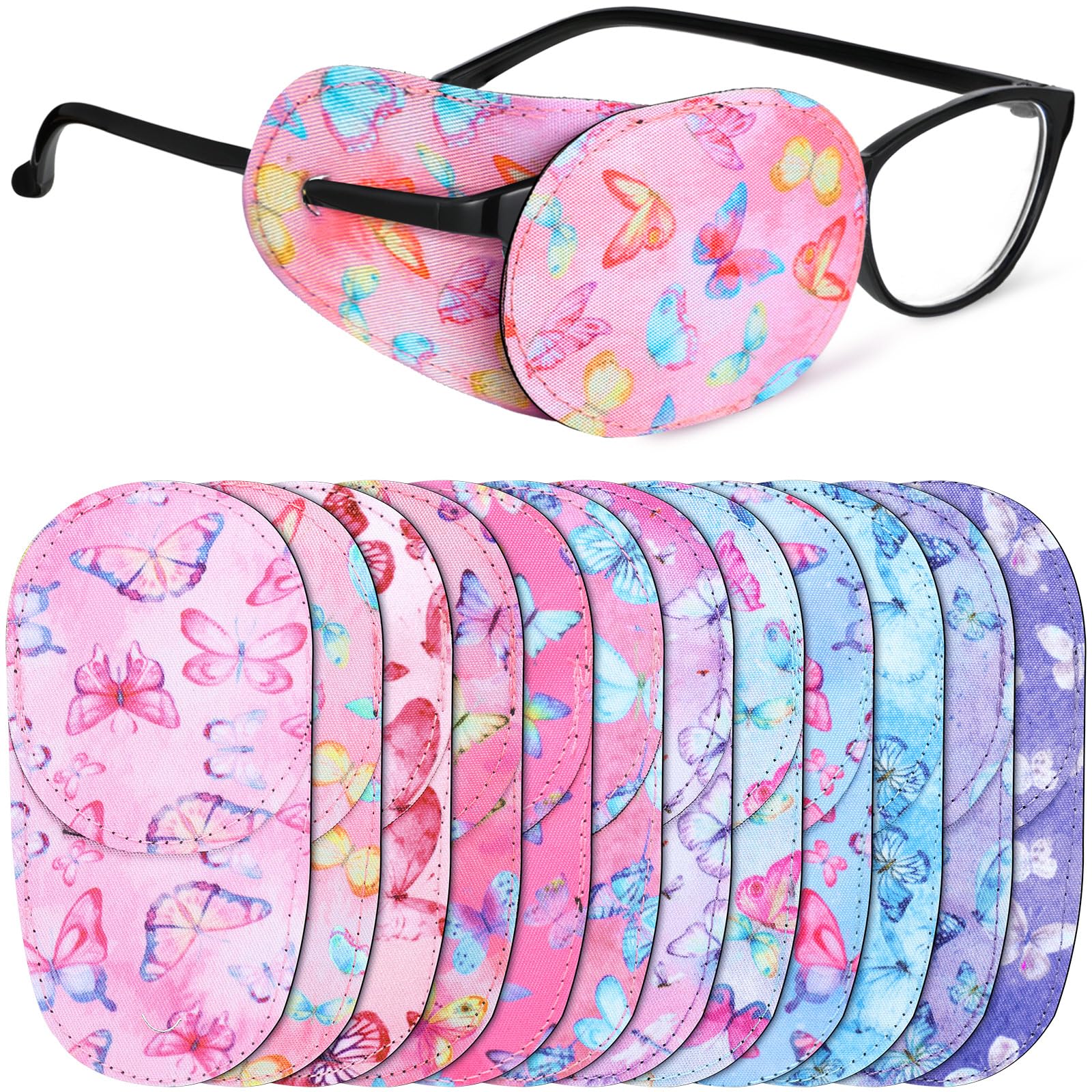 Newcotte 12 Pcs Eye Patch for Kids Girls Boys Reusable Eye Patch for Glasses over the Lens Colorful Eye Patch Toddler Eye Patch 
