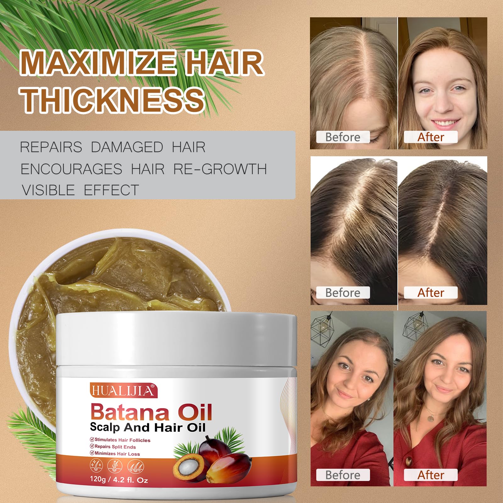 'Hualijia Raw Batana Oil For Hair Growth, Organic Dr. Sebi From Honduras - Prevent Hair Loss, Eliminates Split Ends And Enhance
