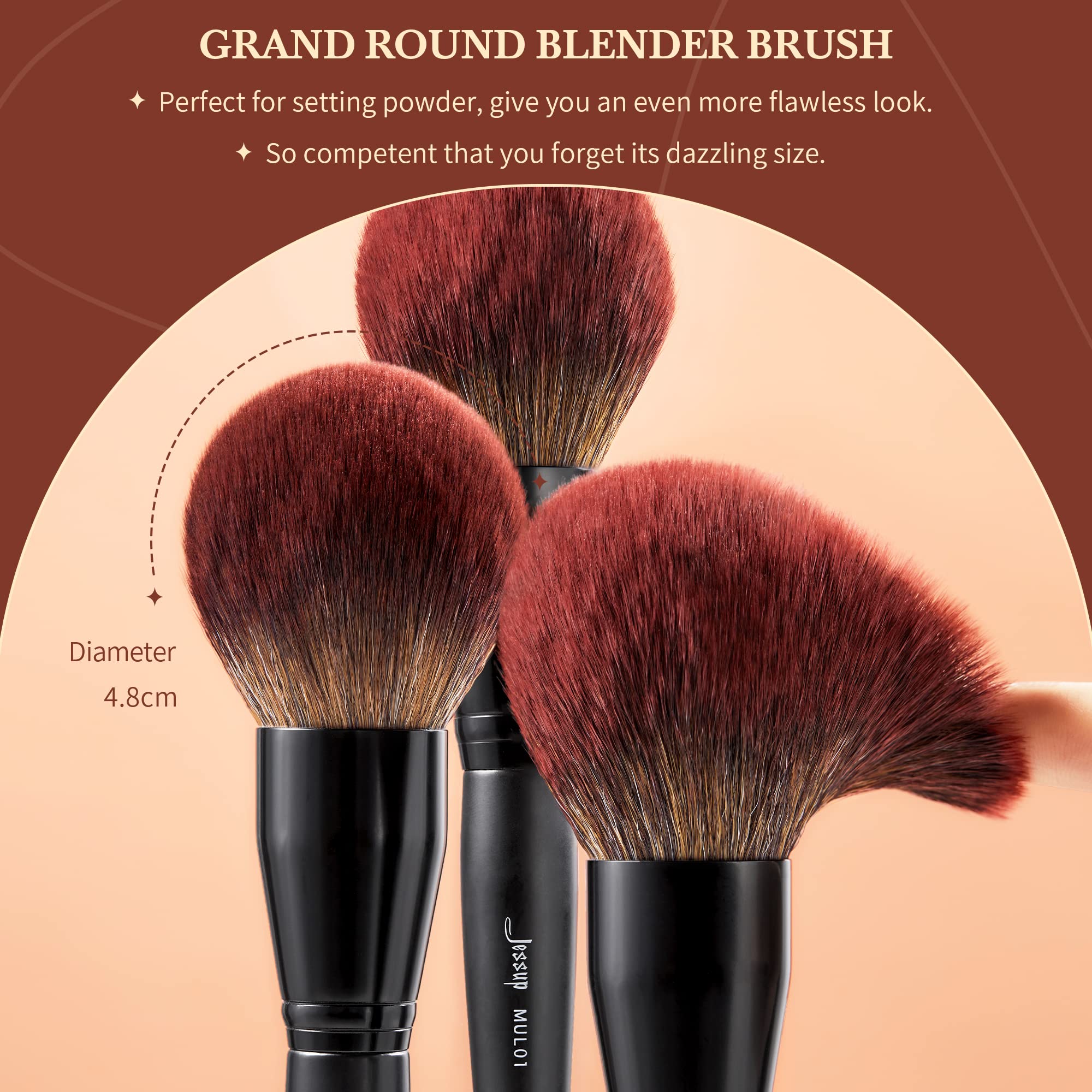 Jessup Large Face Makeup Brushes 5Pcs, Premium Synthetic Foundation Powder Contour Blusher Highlighter Brush, Phantom Black T273
