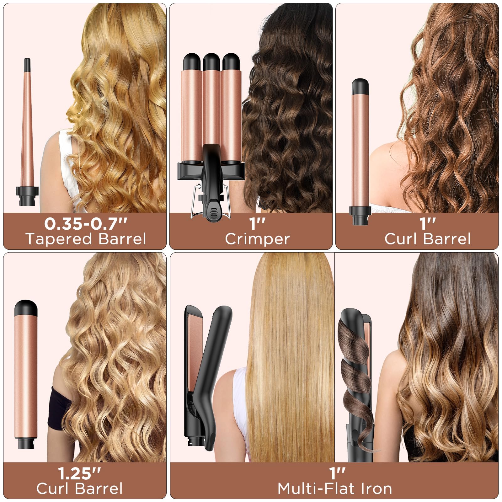 5 In 1 Wand Curling Iron-Kinked Curling Wand Set With Flat Iron Hair Straightener, 3 Barrels Hair Crimper, 3 Ceramic Curling Iro