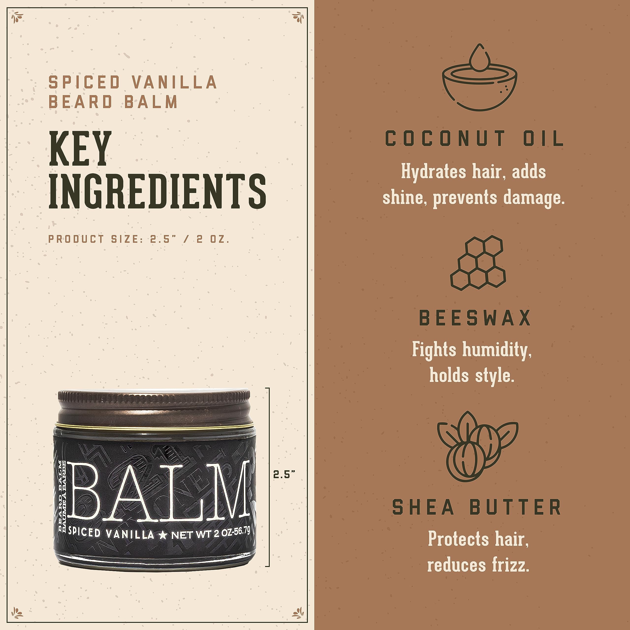 18.21 Man Made Beard Balm For Men, Spiced Vanilla, 2 Fl. Oz - Premium Grooming Cream With Low Shine For Conditioning And Shaping