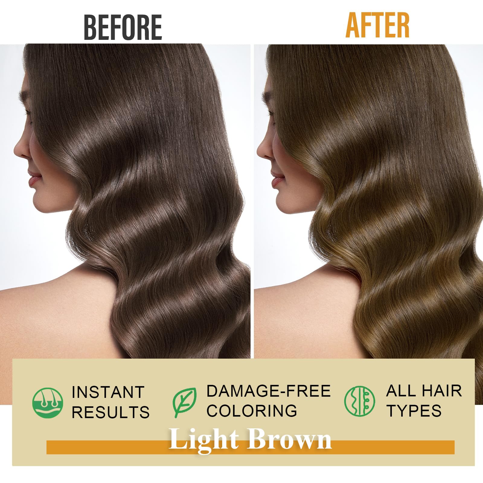 3-In-1 Hair Dye Shampoo Light Brown, Natural Hair Color Shampoo For Gray Hair, Hair Instant Dye Shampoo For Women & Men, Long-La