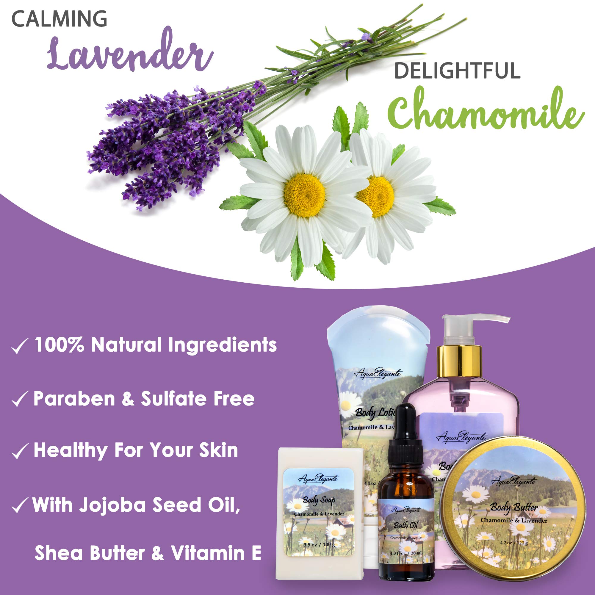 Spa Gift Baskets For Women - Luxury Bath Set With Lavender & Chamomile - Spa Kit Includes Body Wash, Bubble Bath, Lotion, Body B