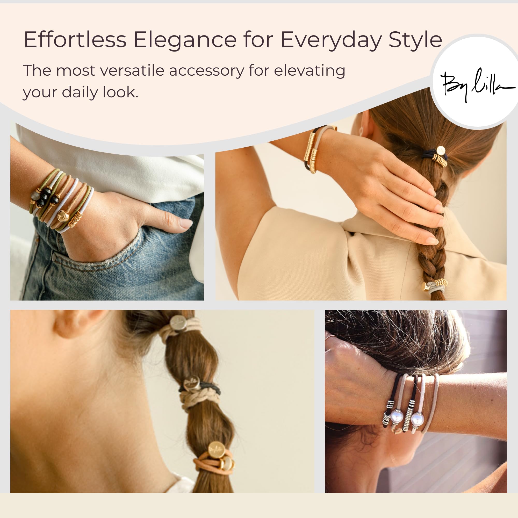 By Lilla Bracelet Hair Ties - Premium Hair Tie Bracelets For Women - Boho Hair Accessories For Thick And Thin Hair - Pack Of 2 (