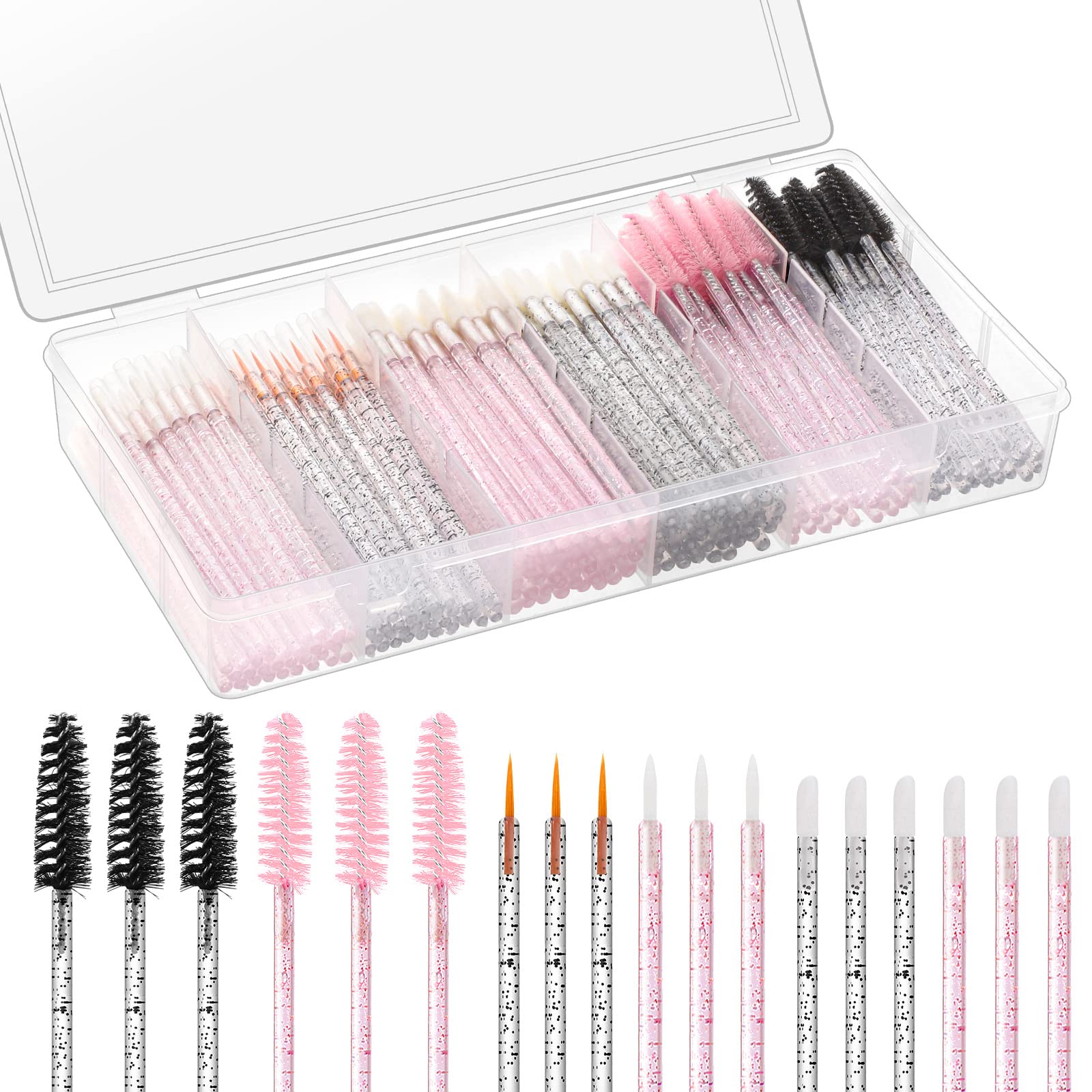 270 PCS Crystal Disposable Makeup Applicators Kit, Makeup Artist Must Haves Tools 100 Mascara Wands 100 Lipstick Applicators 70 