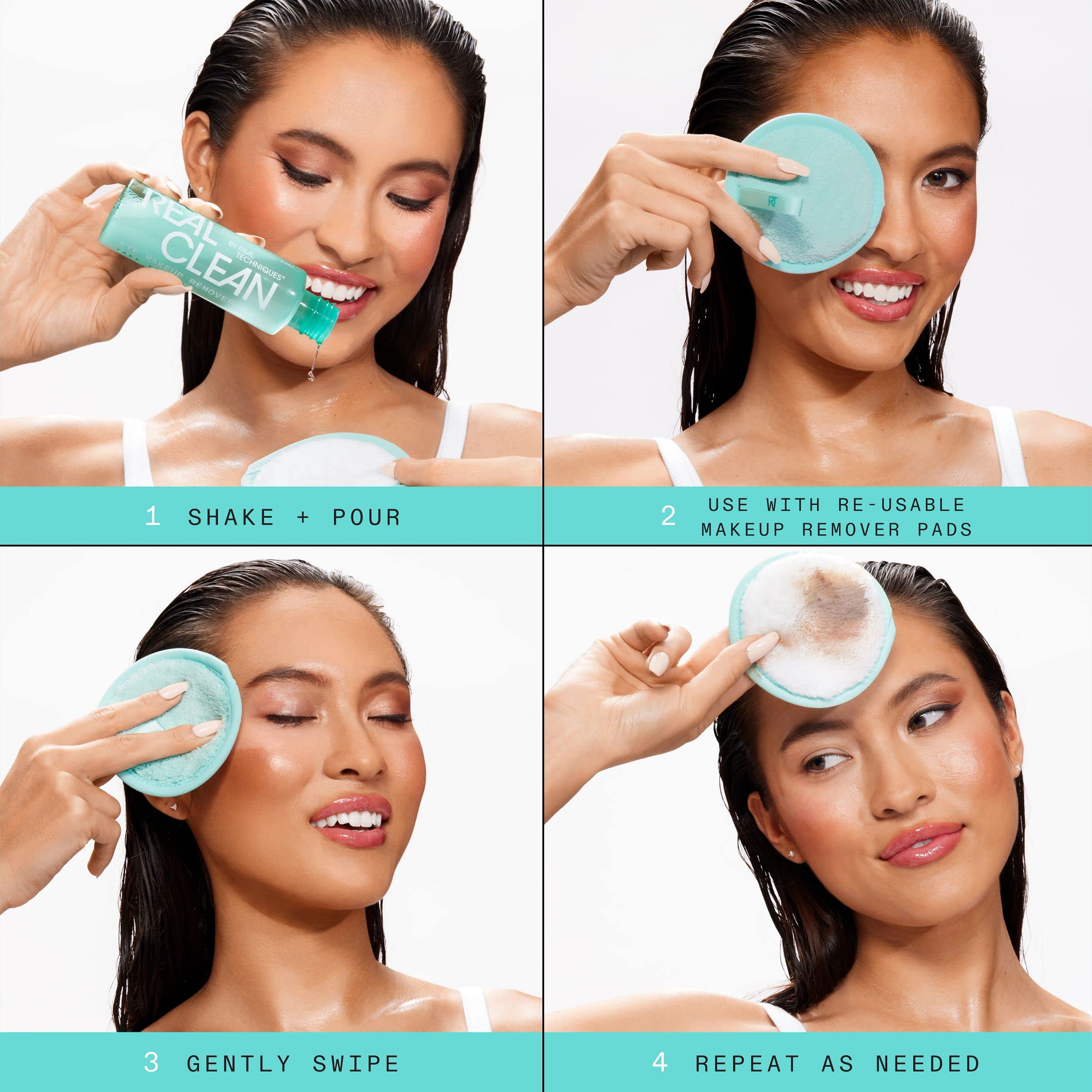 Real Techniques Real Clean In-The-Clear Eye Makeup Remover, Gentle Liquid Makeup Remover, Skin Repair Ingredients, Hyaluronic Ac