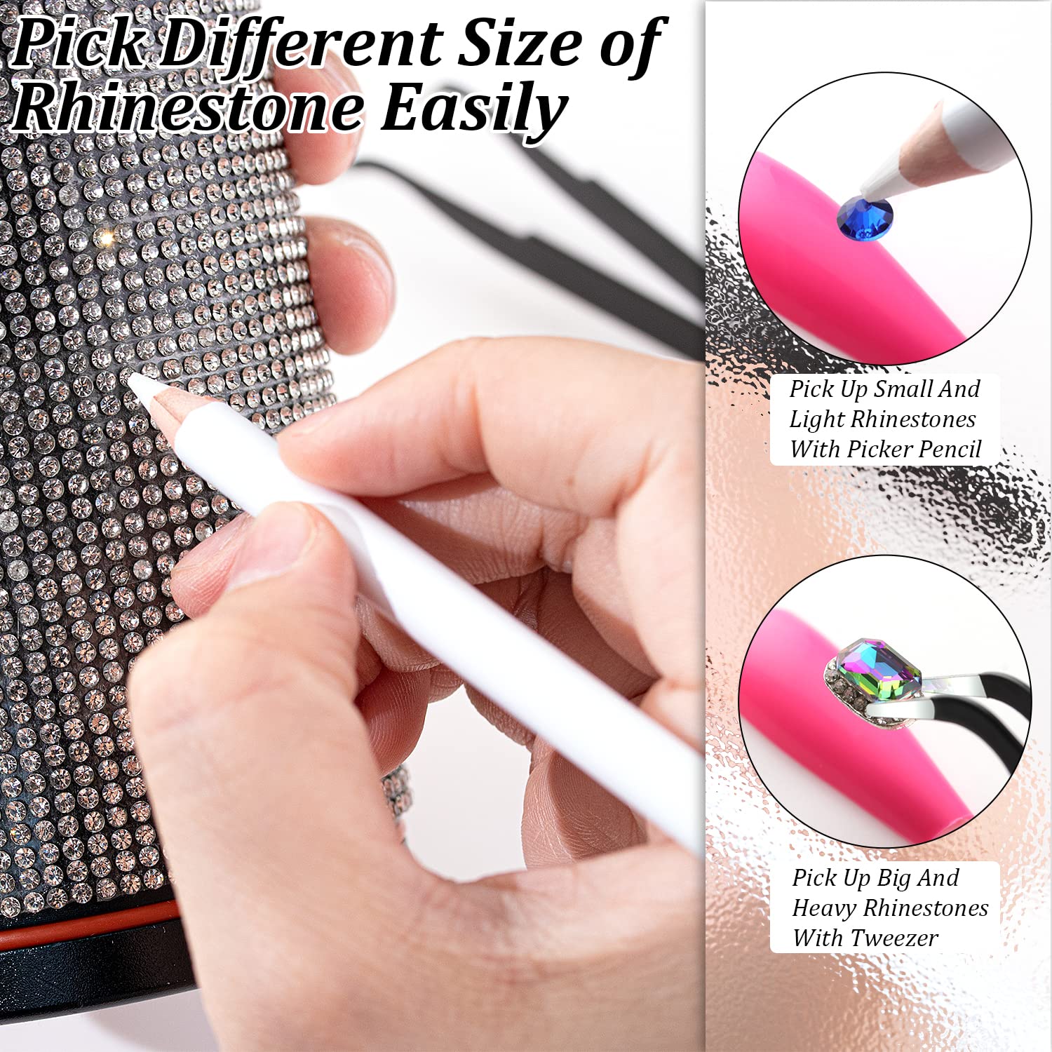 Rhinestones Picker Pencil For Nail Art Gem Crystal Pick Up Tool 7-Inch Rhinestone Pickup Pen 20Pcs With Pencil Sharpener 3Pcs +