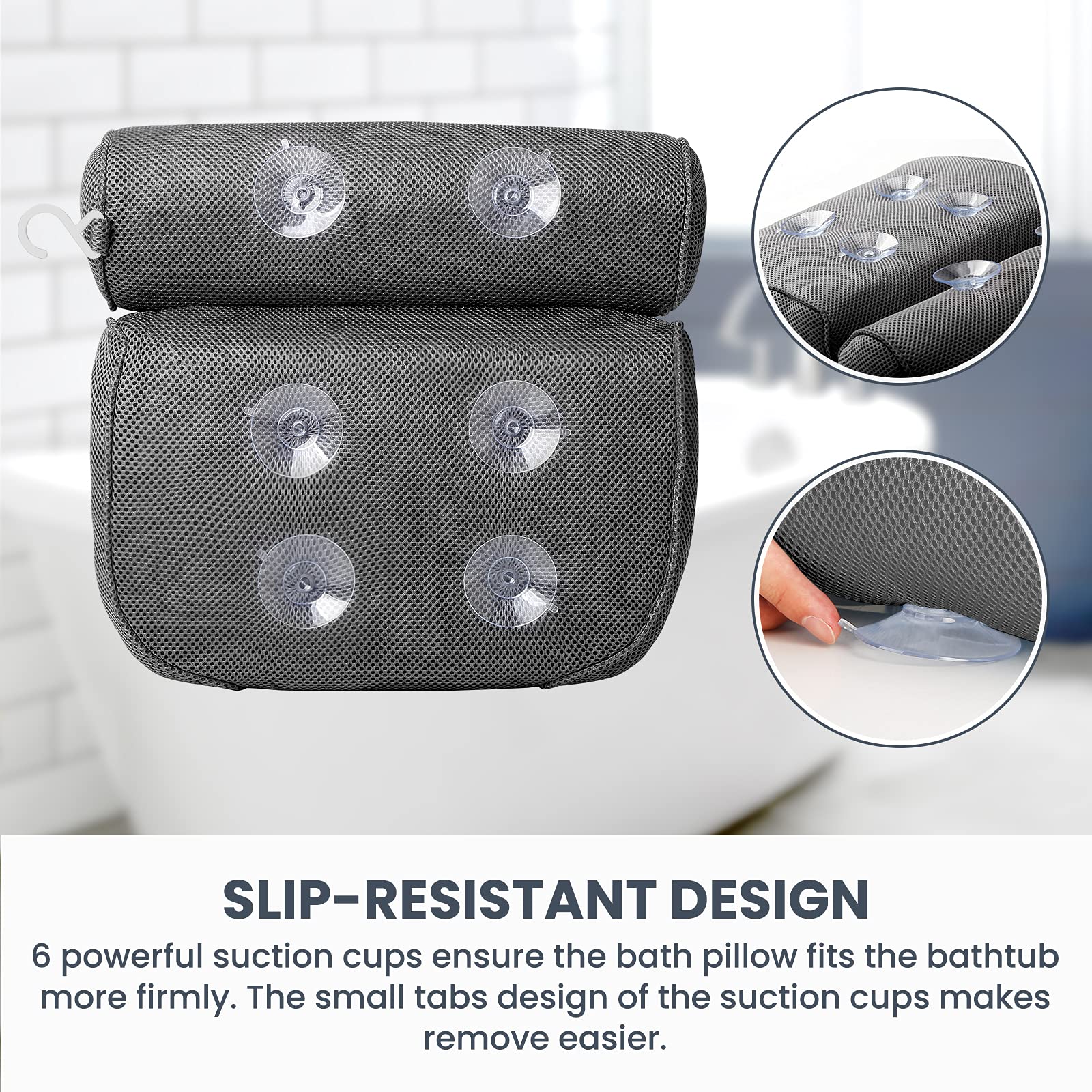 Luxstep Bath Pillow Bathtub Pillow With 6 Non-Slip Suction Cups,14.6X12.6 Inch, Extra Thick And Soft Air Mesh Pillow For Bath -