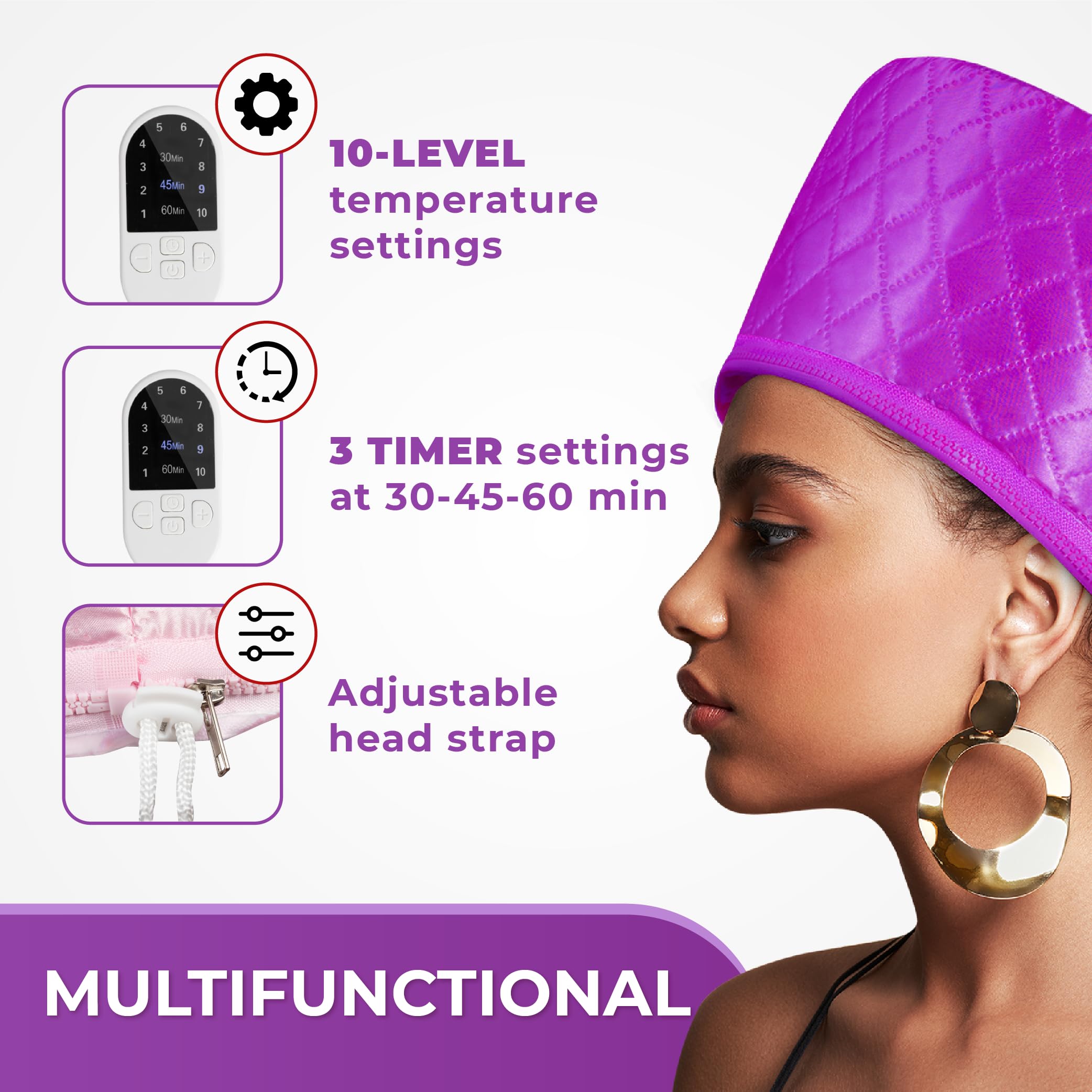 Hair Steamer For Deep Conditioning W/10-Level Heats Up Quickly, Heating Cap For Deep Conditioner - Thermal Steam Cap For Black H