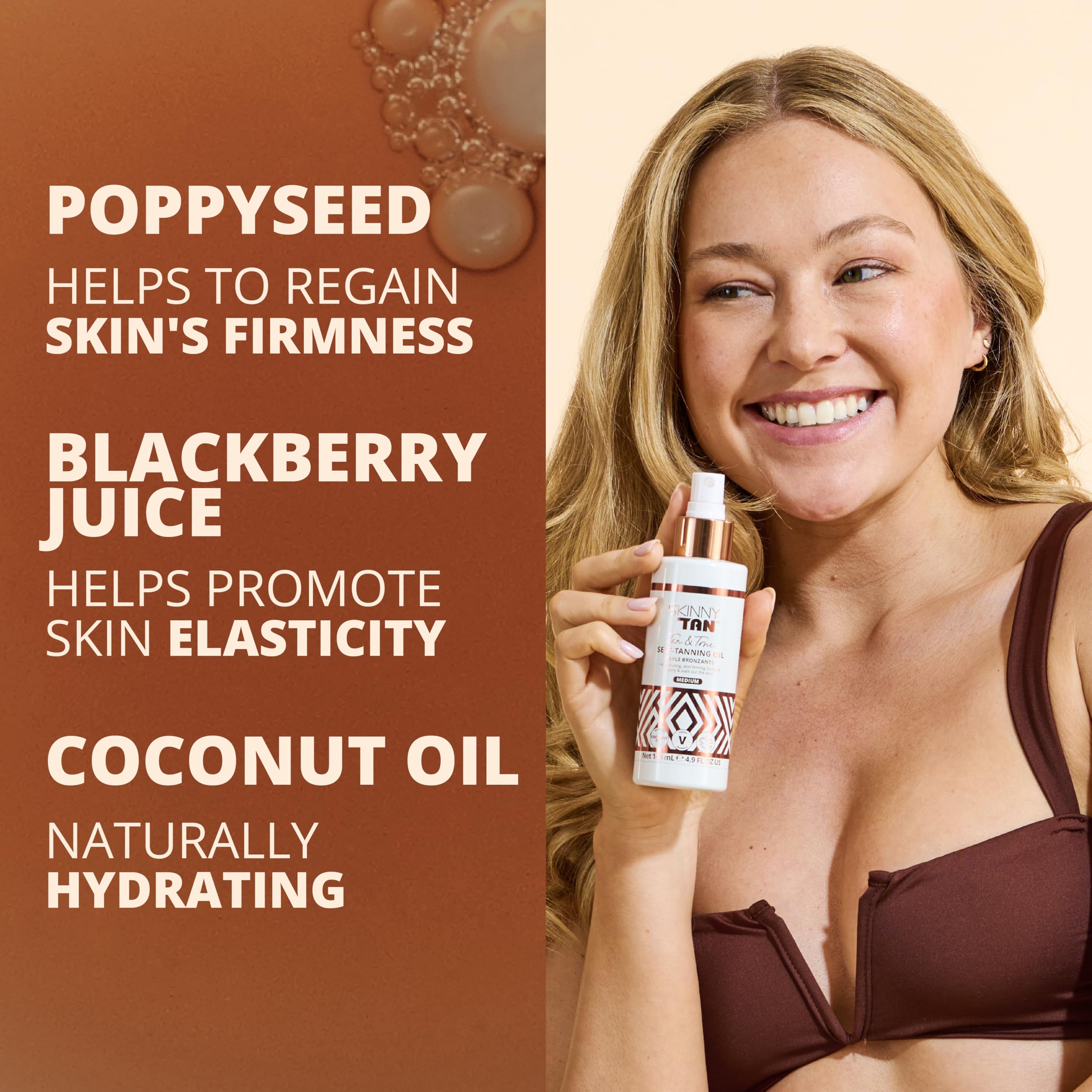 Skinny Tan Self Tanning Oil Spray - Medium, Hydrating, No Rinse, Blurs Stretch Marks - 4.9 oz for Healthier Skin