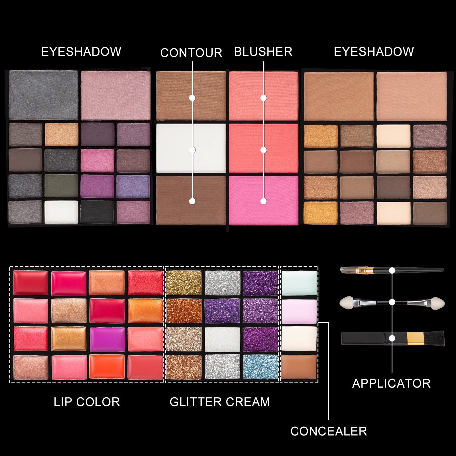 All In One Makeup Gift Kit - Ultimate Color Combination - 36 Eyeshadow, 28 Lip Gloss, 3 Blusher, 4 Concealer, 3 Contour Powder,