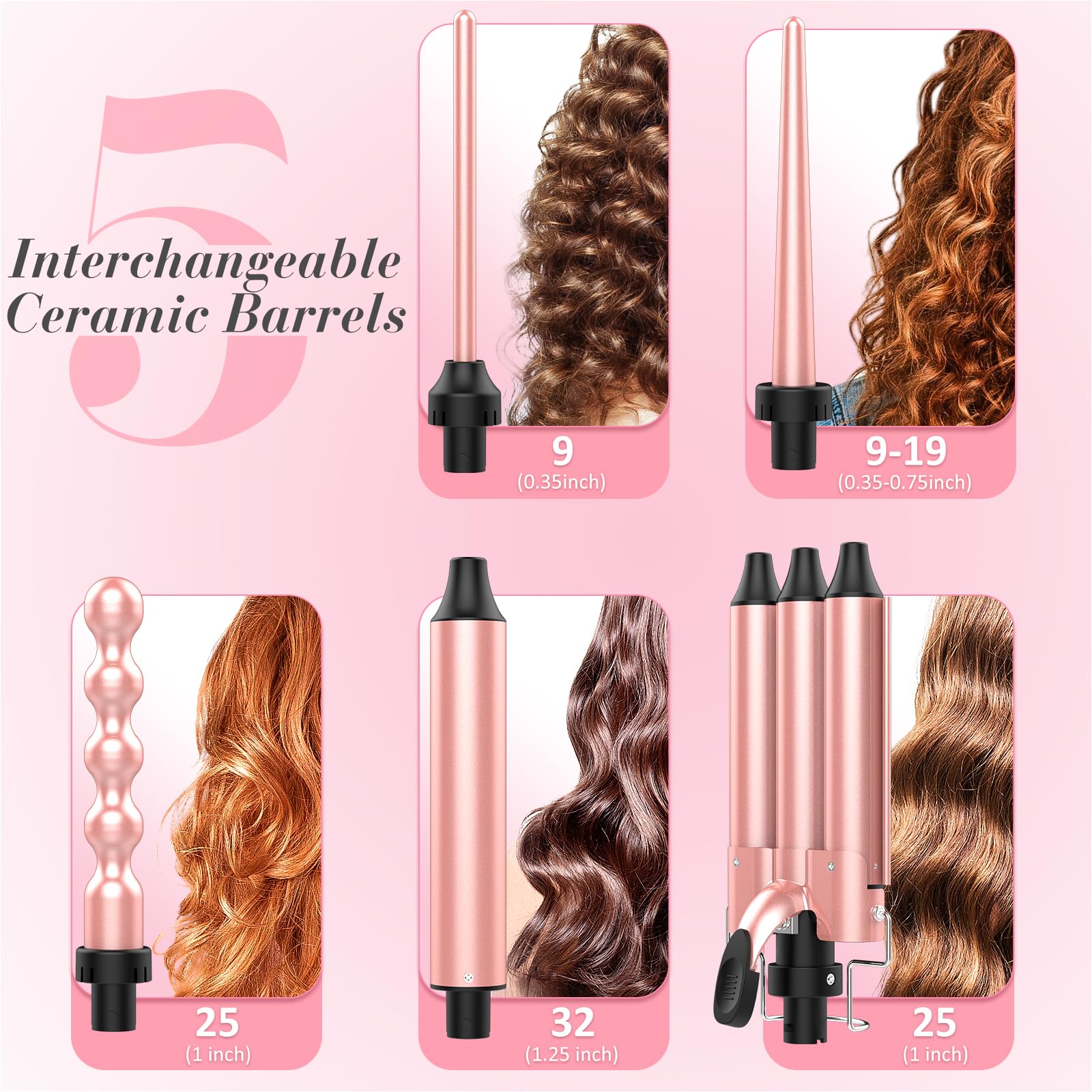 Mocemtry 5 In 1 Curling Wand Set With 3 Barrel Hair Crimper For Women