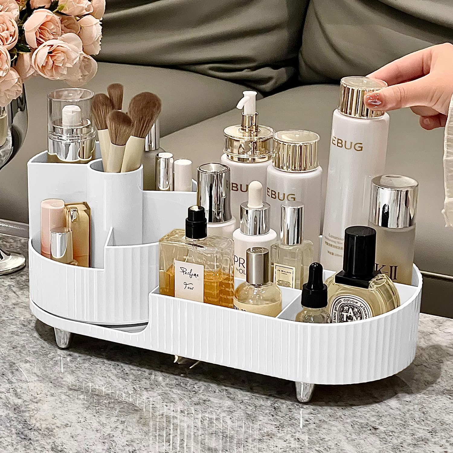 Makeup Organizer Countertop Rotating Makeup Organizer For Vanity Large Capacity Cosmetic Display Case With Makeup Brush Holder C