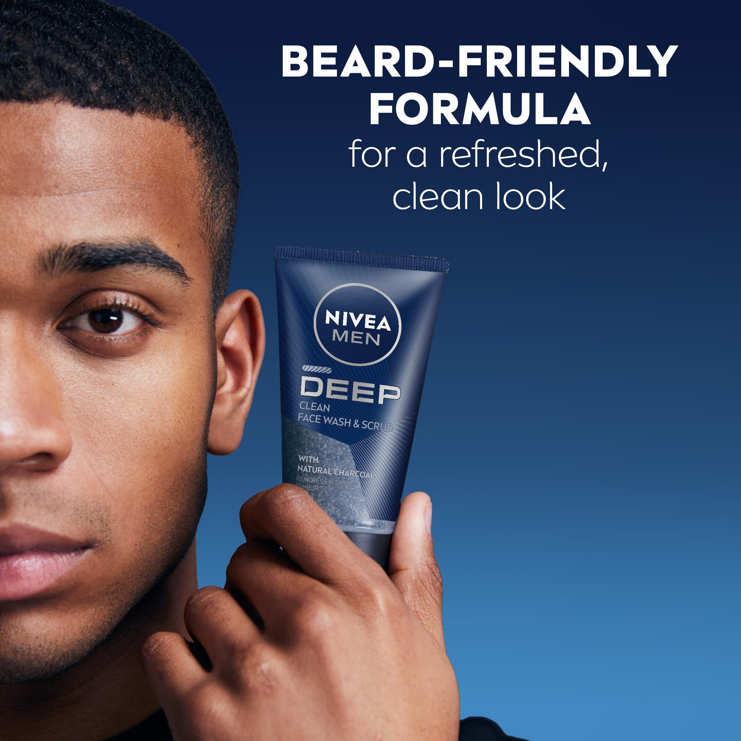 Nivea Men Deep Clean Face Wash And Scrub With Natural Charcoal, Exfoliating Face Wash For Men Removes Excess Oil, Dirt And Impur