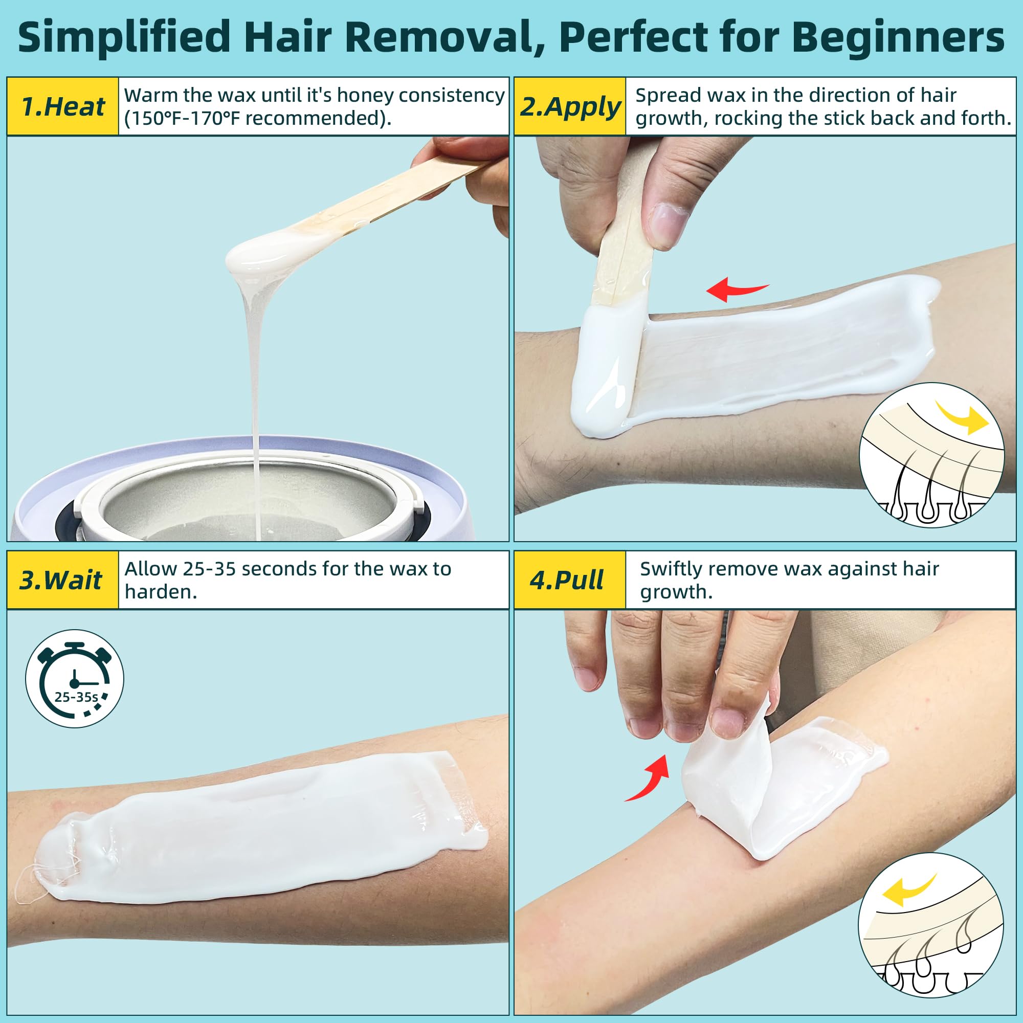 Natreza Hair Removal Wax Beads-1Lb, Unscented White Hard Wax Beads For Sensitive Skin, Full Body Waxing, Ideal For All Hair Type